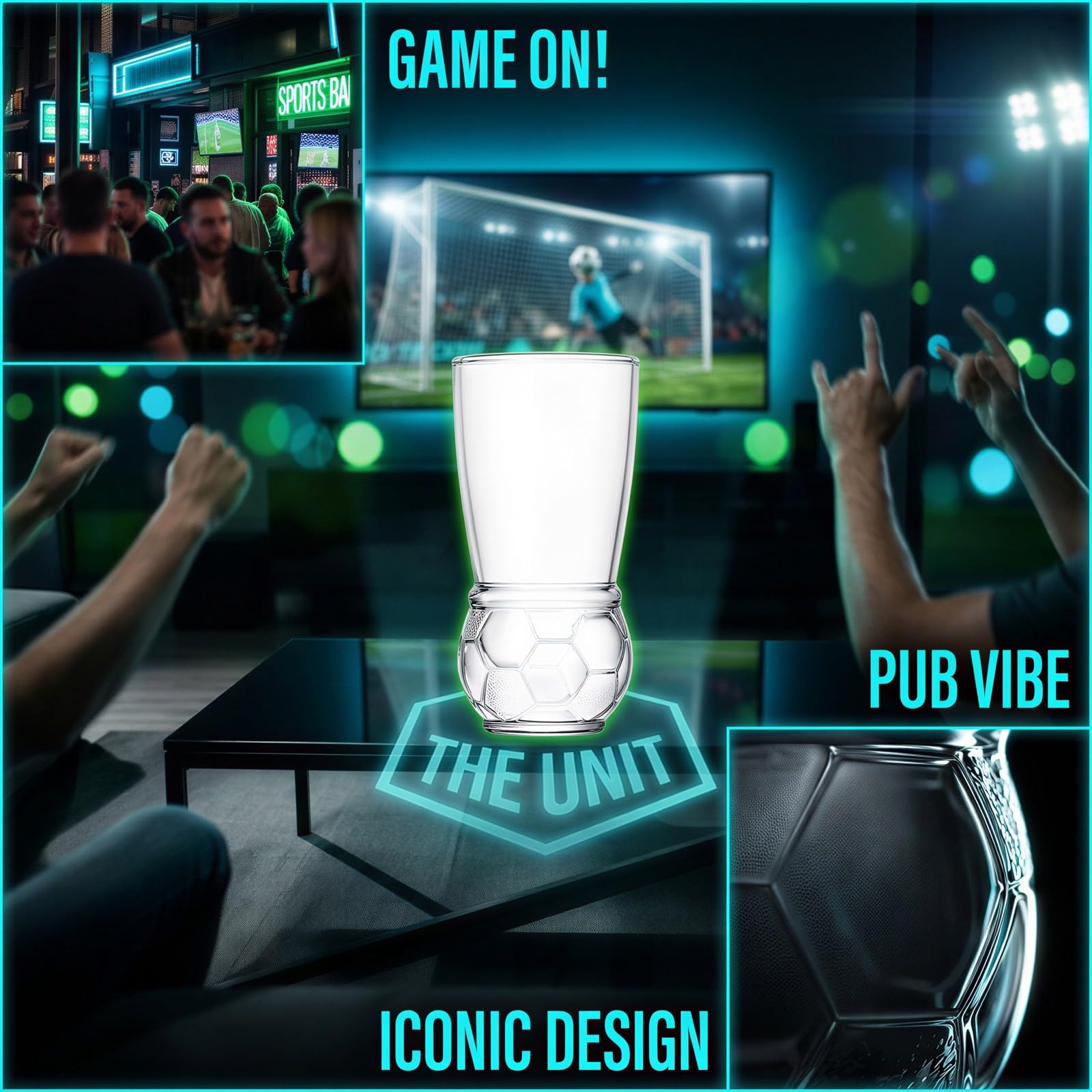 4 Stk. fußballförmige Craft-Beer-Gläser, 455 mL / 15,4 oz Fußball-Bierbecher, großes Trinkglas für Spieltag und Tailgating, Fan-Geschenk für Männer, für Pubs und Restaurants