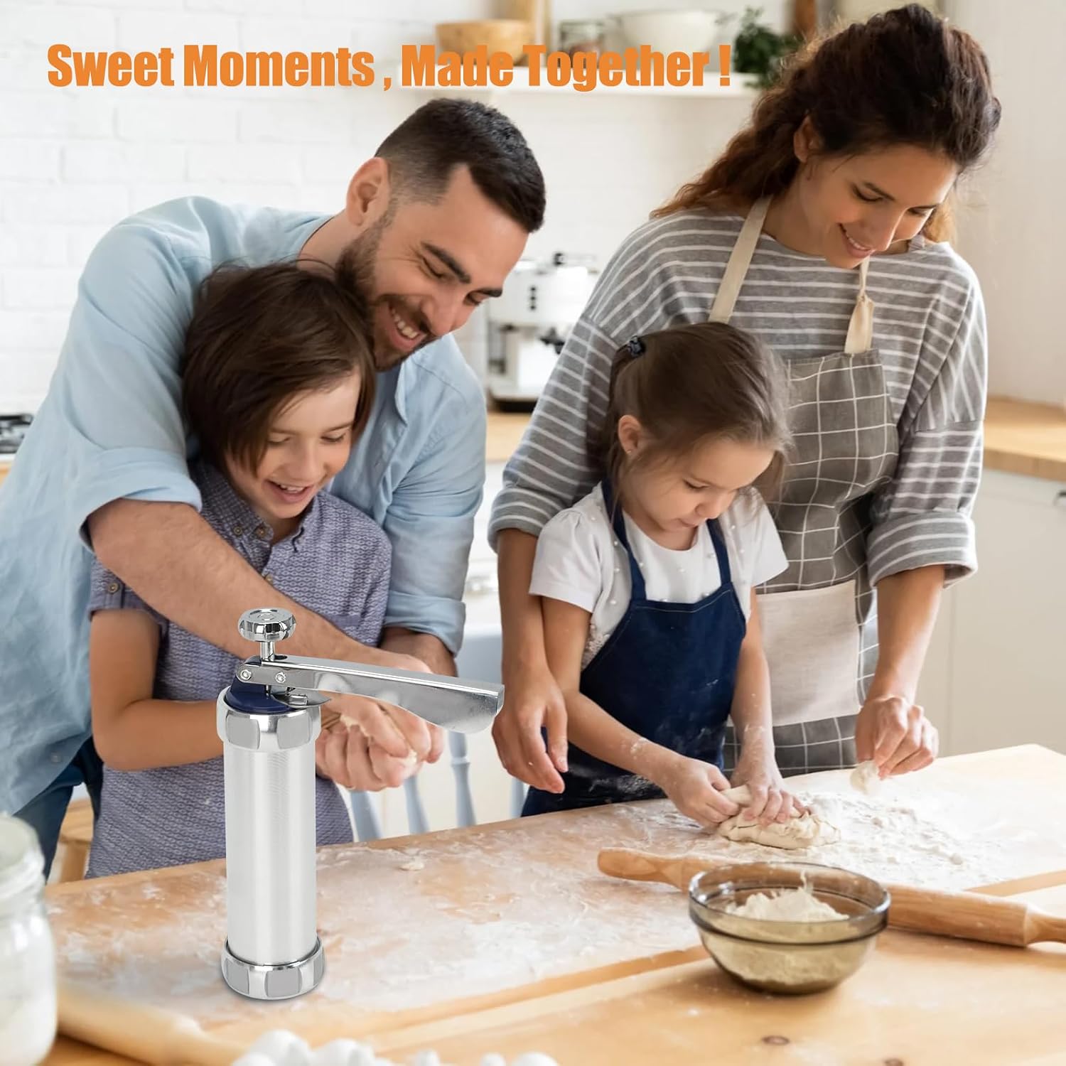 24-Piece Cookie Press Set, Stainless Steel Cookie Gun for Baking with 20 Patterns Discs - Non-Slip Handle Butter Cookie Maker Machine for Kids & Beginners, Silver