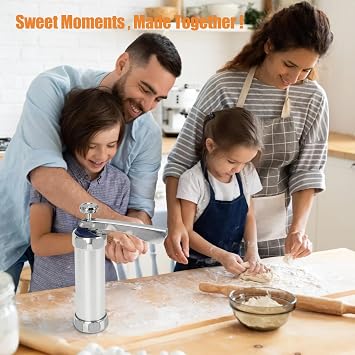24-Piece Cookie Press Set, Stainless Steel Cookie Gun for Baking with 20 Patterns Discs - Non-Slip Handle Butter Cookie Maker Machine for Kids & Beginners, Silver
