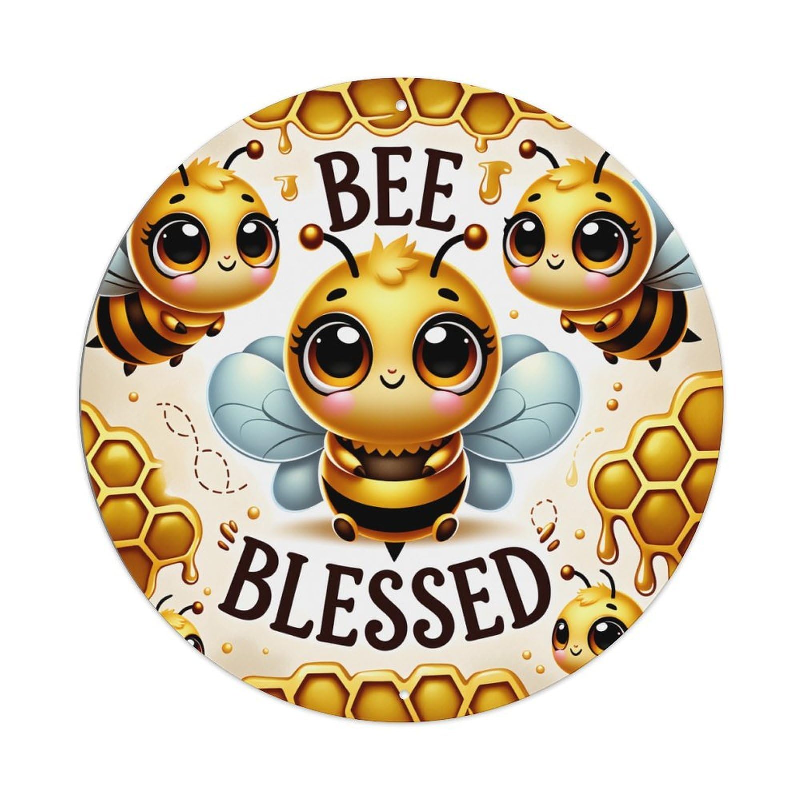 Bee Blessed Honeycomb Pattern With Cute Bees Metal Tin Sign Plaque