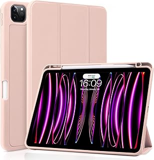 iPad Pro 11 Inch Case for 4th Generation 2022/ 3rd Generation 2021/ 2nd Generation 2020 with Pencil Holder, Smart Trifold Stand Protective Case,Slim Soft TPU Back, Auto Wake/Sleep Cover(Pink)