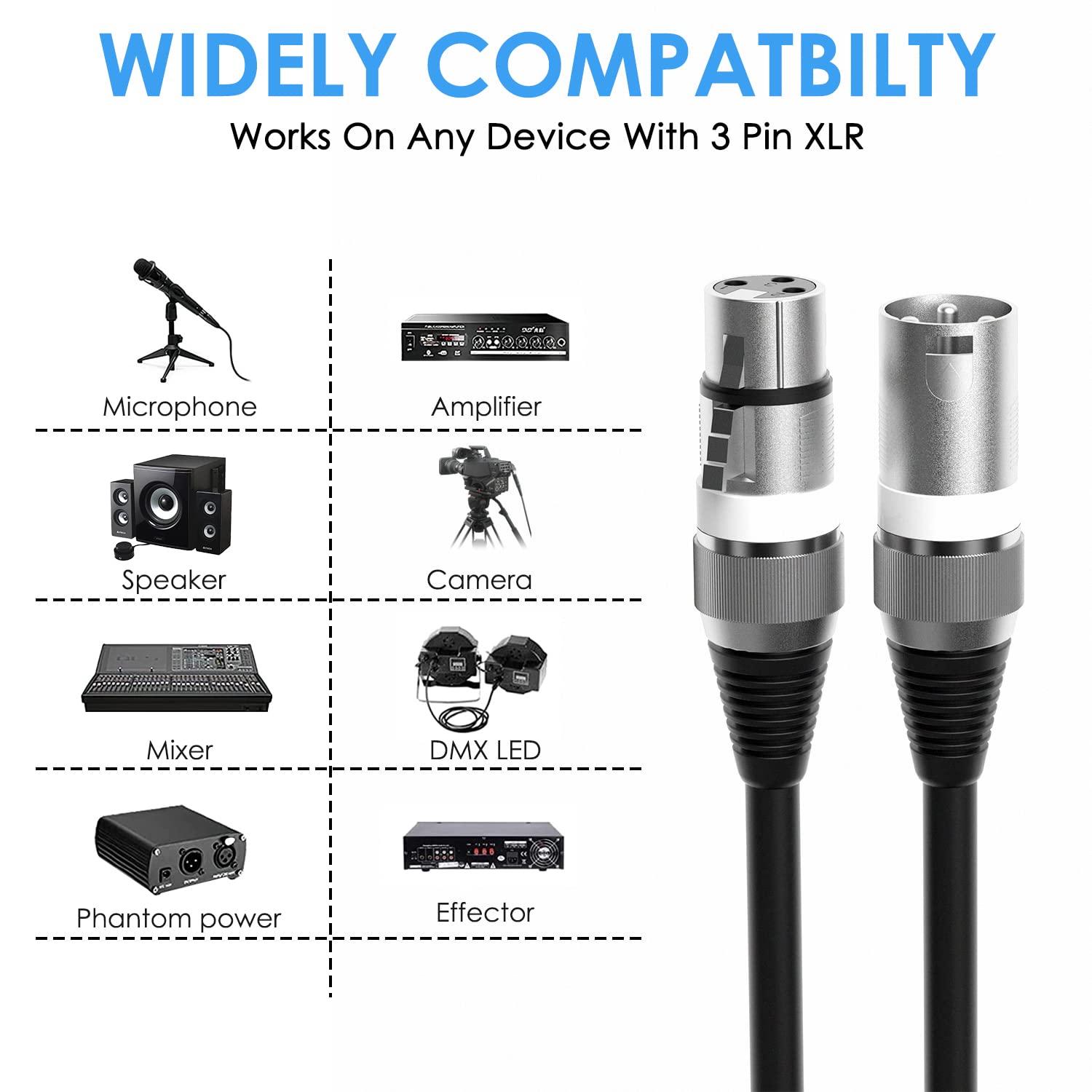 Wrugste Lot de 2 câbles XLR symétriques de qualité supérieure - 7,5 m - Fiche XLR mâle à 3 broches vers femelle - Câble de microphone DMX pour enregistrement en studio et production en direct