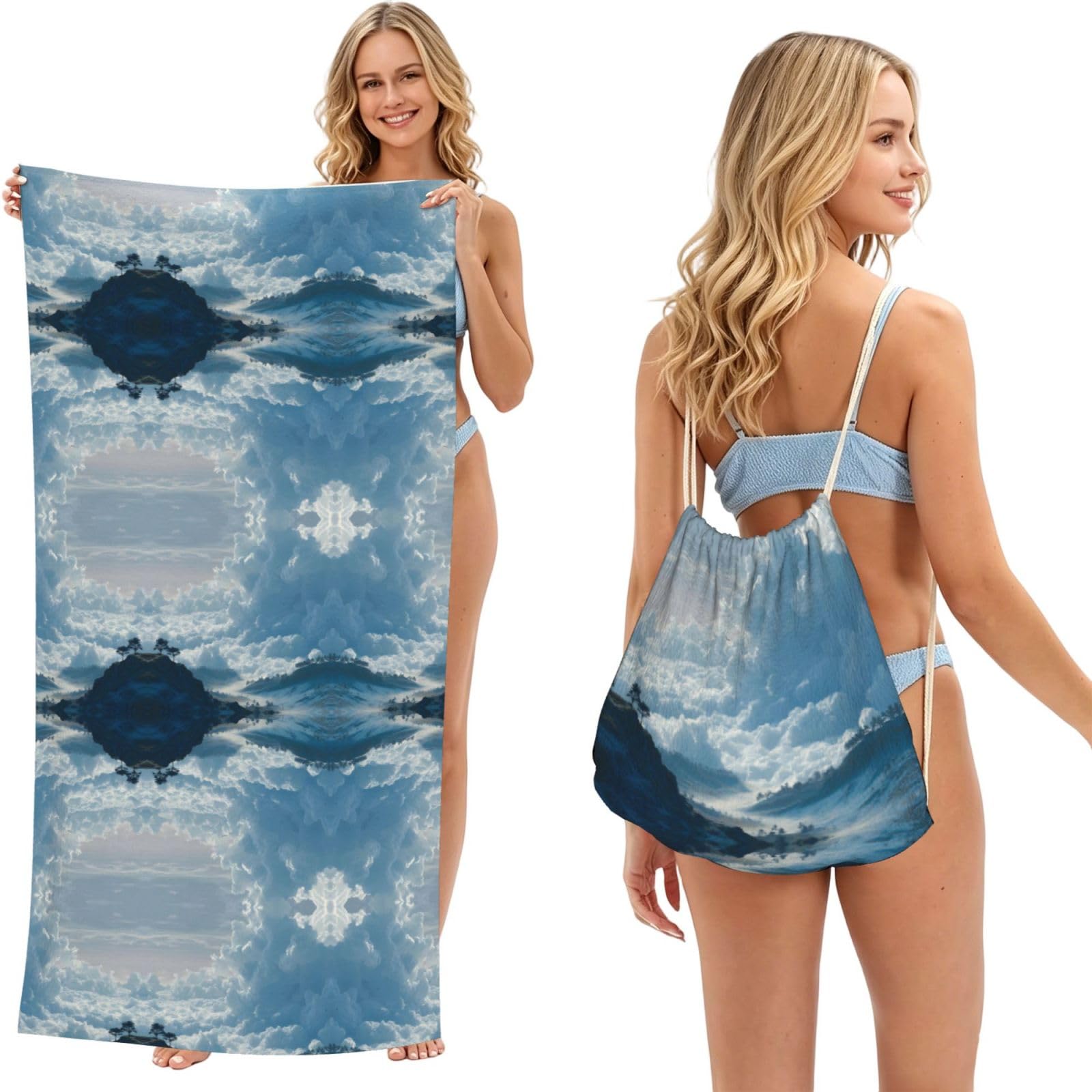EZDLOWVBA Sea Of Clouds Print Beach Towel Backpack 2 In 1 Summer Large Lightweight Beach Towel - Multifunctional Ship Pattern Towel Bag For Storage,Sport