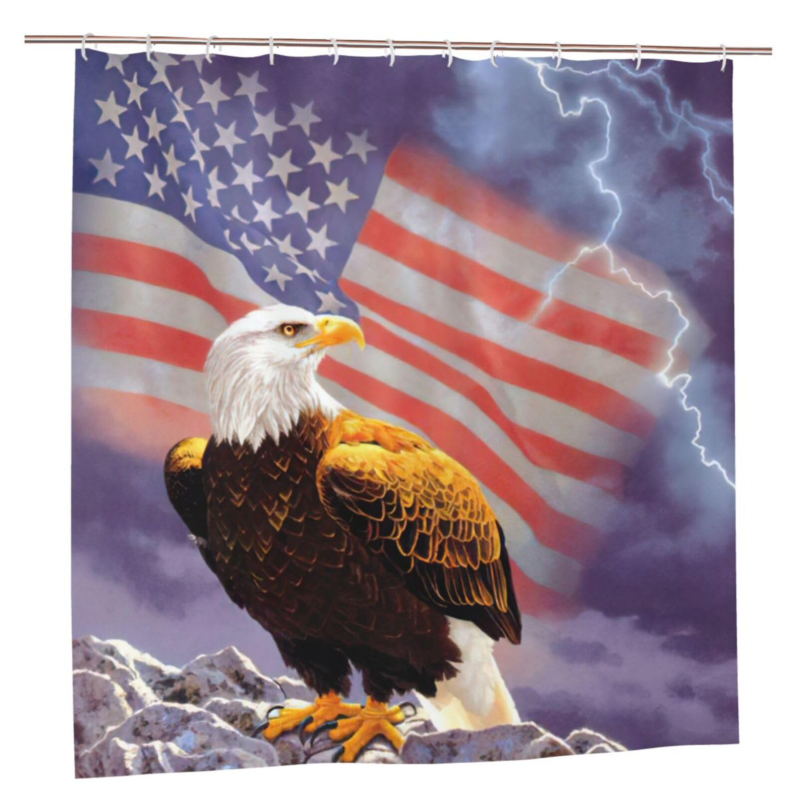 Rideau de douche imprimé aigle usa en polyester 183x183 cm pour déco salle de bain moderne