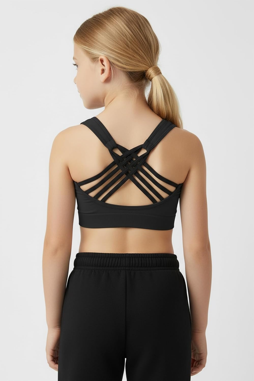 Kurve Girl’s Seamless Strappy Back Stretchy Crop Undershirt Bra, Made in USA - Image 5