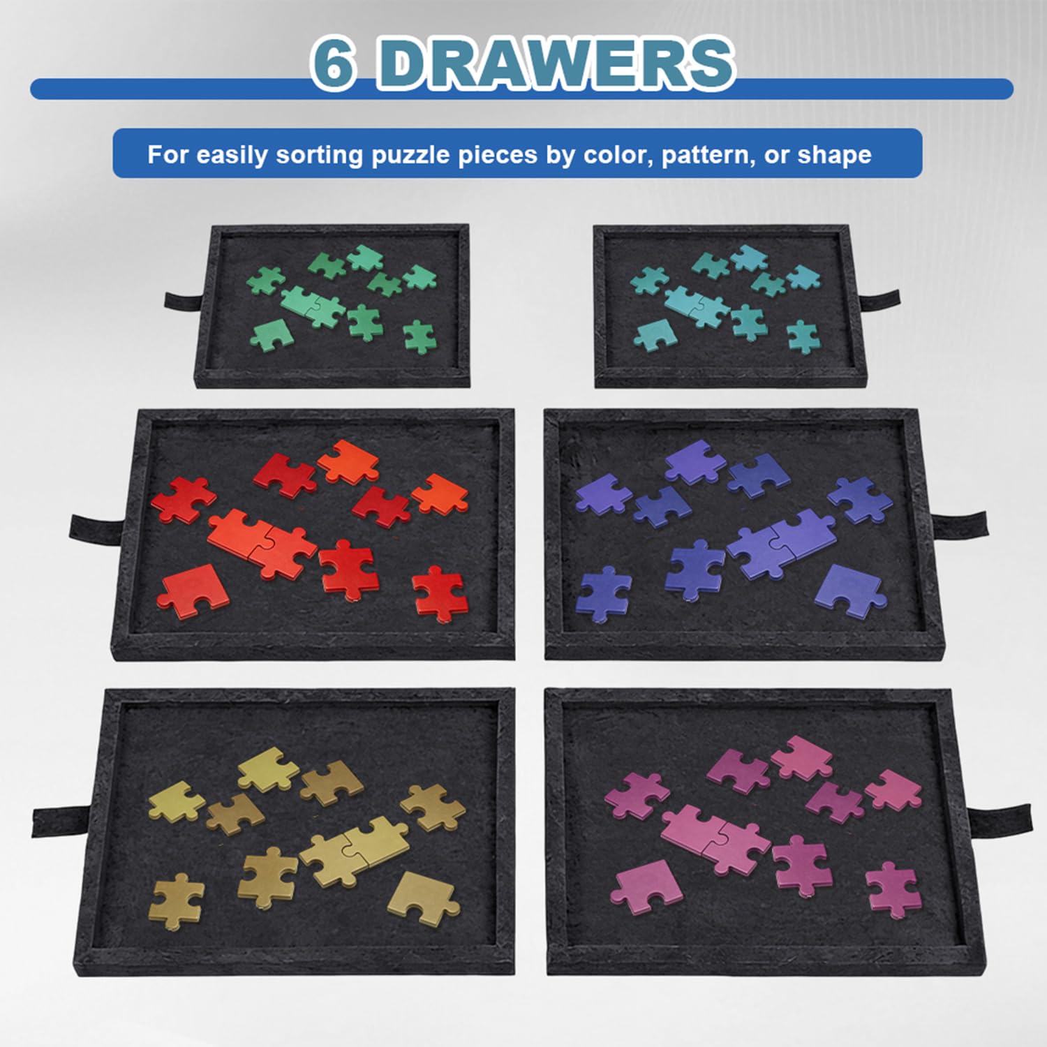Obrotowy Stół do Puzzli, 1000 Elementów Składany Stół do Puzzli z 6 Szufladami, Deska do Puzzli z Dwufunkcyjnym Designem Stojak i Pokrywa, Superlekki Filcowy Stół do Puzzli Deska do Puzzli do 1000