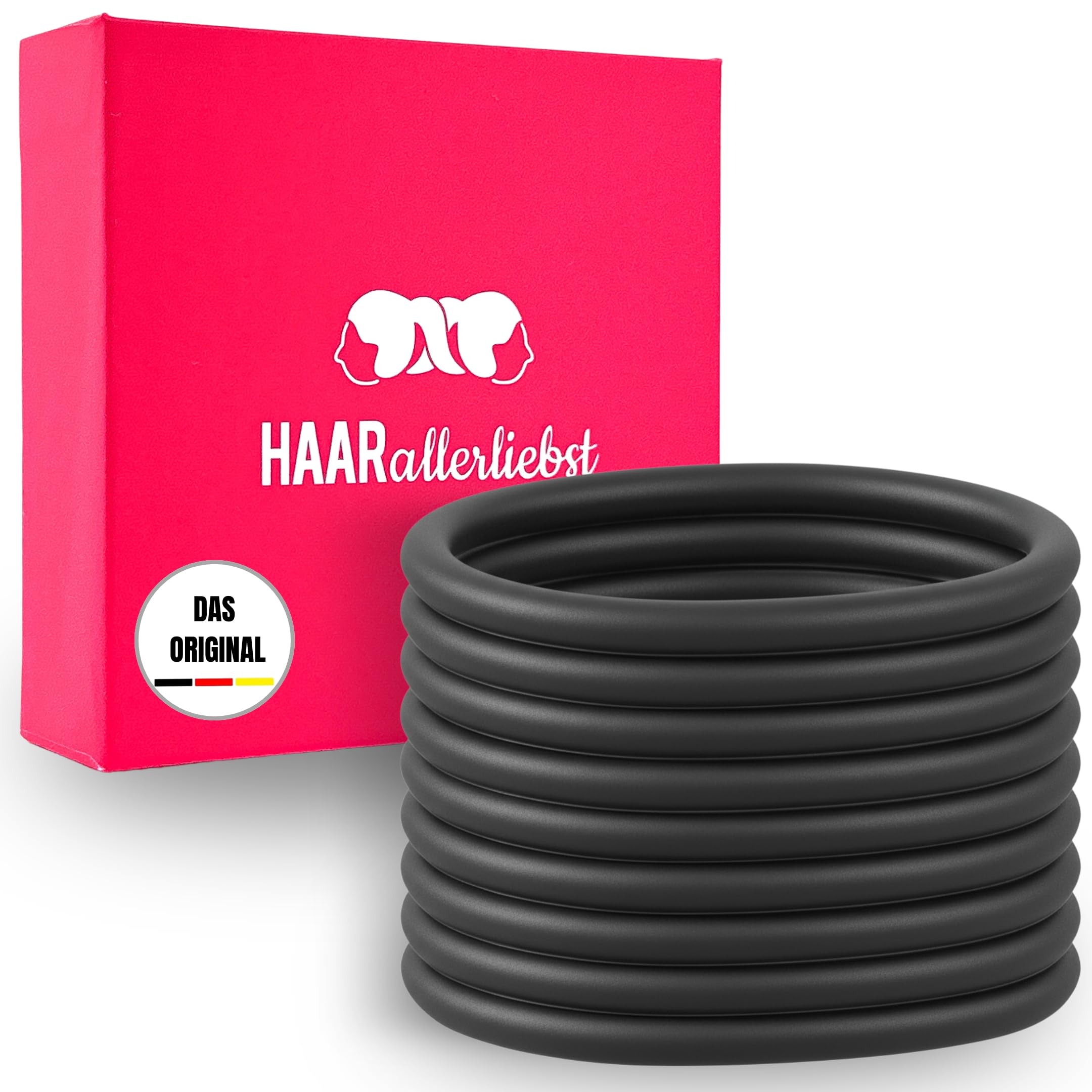 HAARallerliebst® Unisex Silikon Haargummis 9 Stück + Aufbewahrungsbox – Premium Haargummi Damen & Herren, ultra starker Halt – Zopfgummi Damen, Haargummi Schwarz – Hair Ties & Zopfhalter für Sport