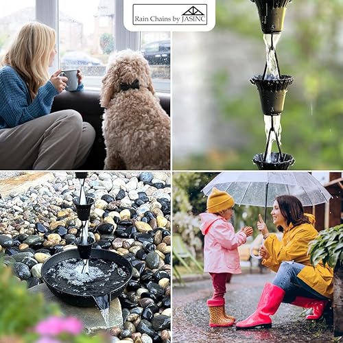 Miniatura 6 de Cadena de lluvia de piña de 8.5 pies, color negro, para reemplazar canalón, desviador de agua, JAS3010BLK