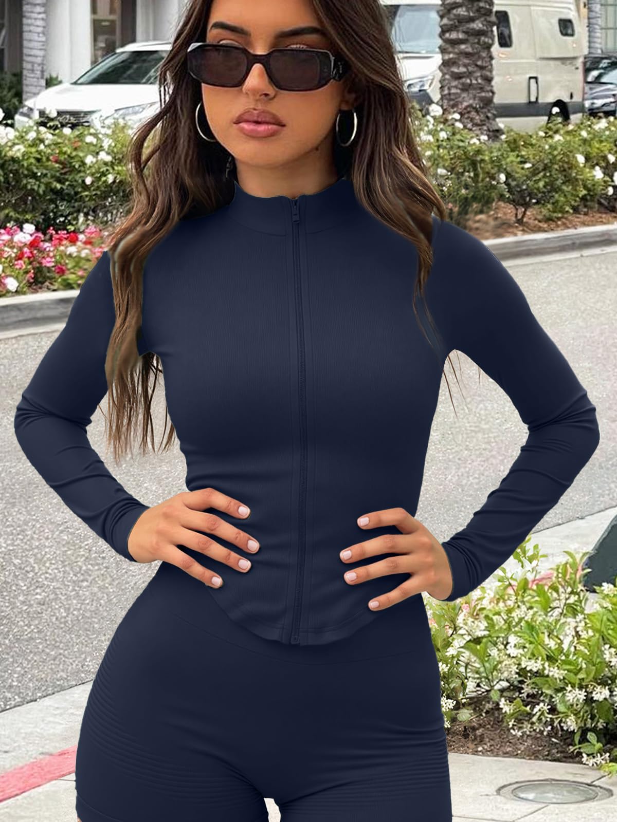 Chaqueta de entrenamiento para mujer, camiseta deportiva de manga larga con cremallera y diseño de agujero para el pulgar, ajuste delgado, atlética para gimnasio y yoga — view 10