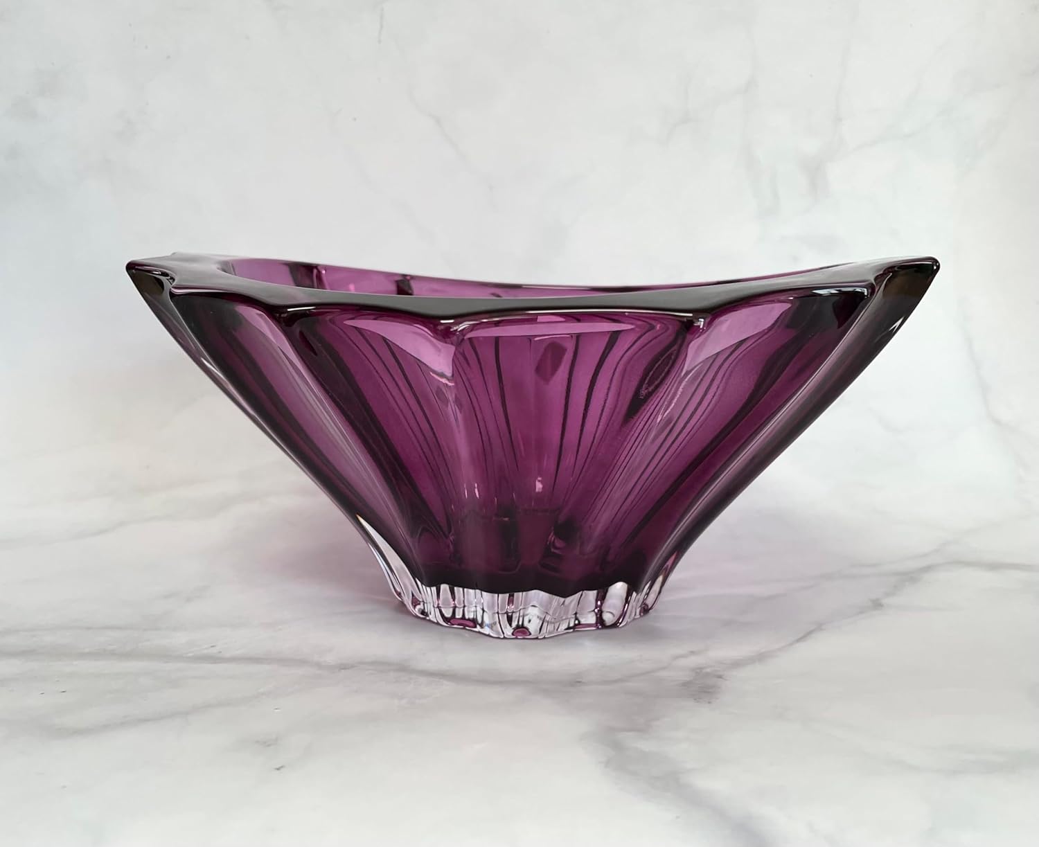 Czech Bohemian Crystal Glass Bowl 8'' Purple Vintage European Design Elegant Centerpiece Dish Fruits Desserts Home Decor Wedding Birthday Housewarming Anniversaries