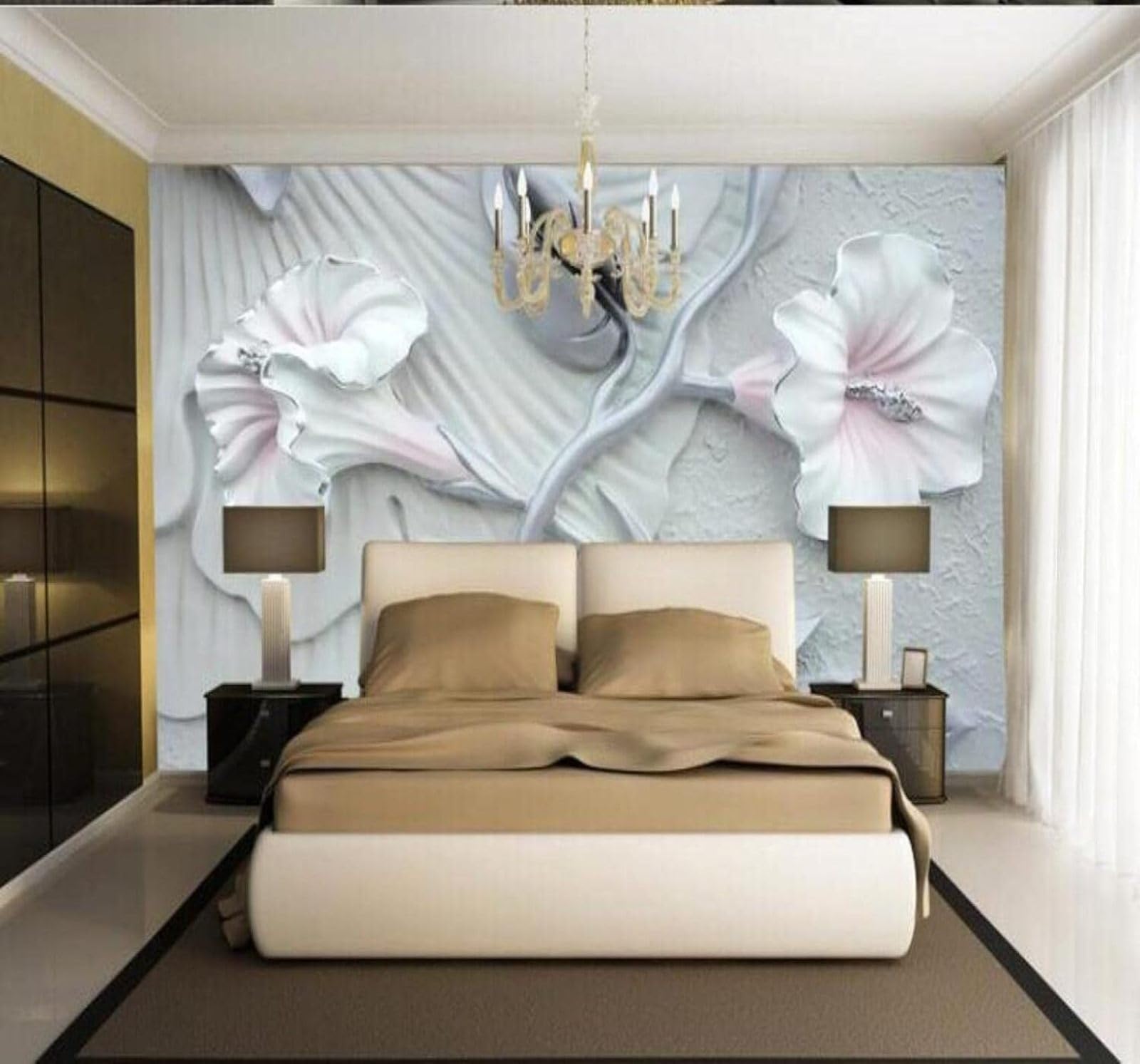 XLMING Minimalist Relief Floral Artistic Unique 3D Wallpaper Luxury Home Dining Decor Paste Sofa Living Room The Wall for Bedroom Mural-150cm×105cm