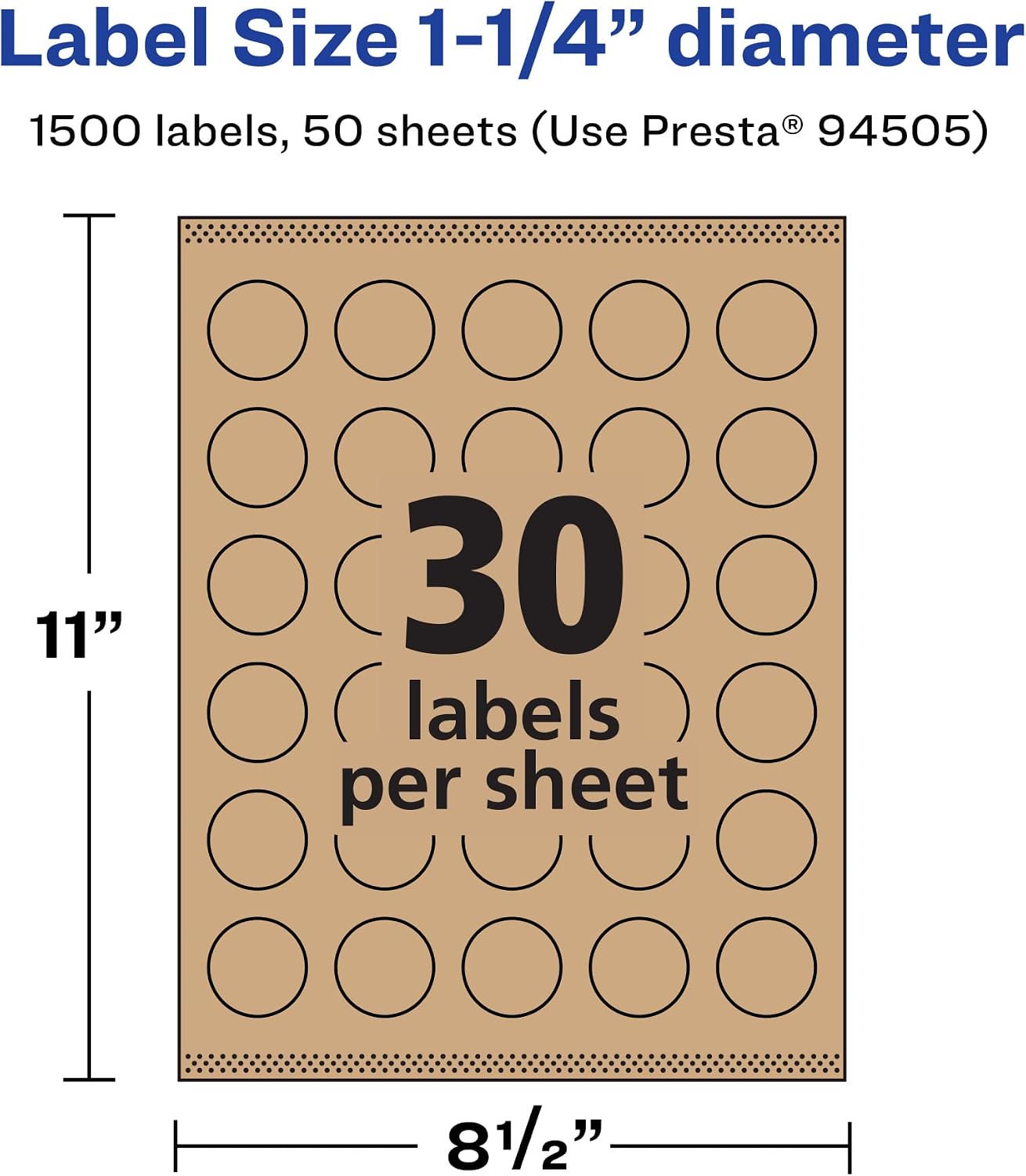 Avery Kraft Brown Round Labels, Sure Feed Technology, 1.25" Diameter, 1,500 Kraft Brown Labels, Print-to-The-Edge, Laser/Inkjet Printable