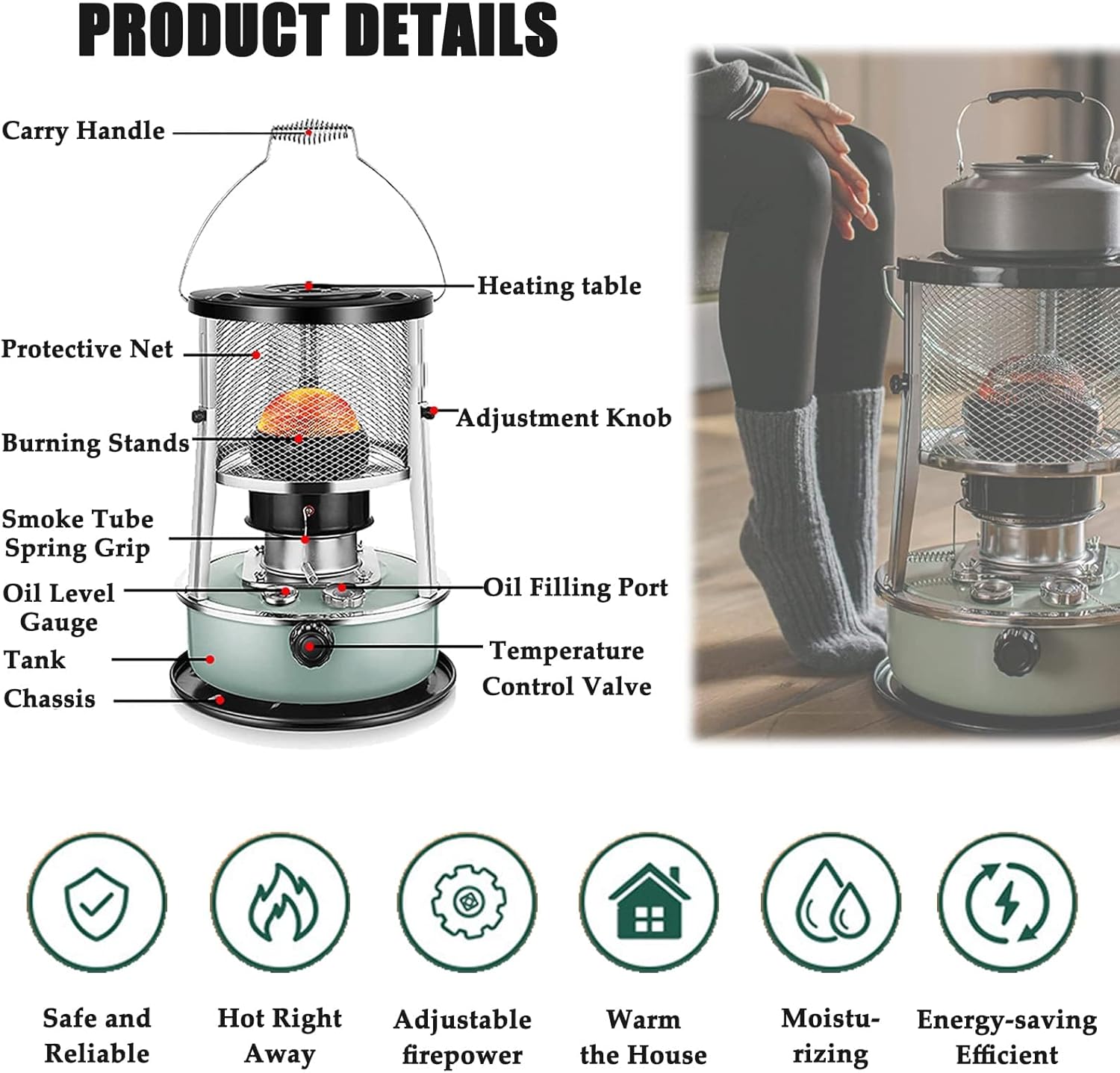 Kerosene Heater, Portable Handle, Suitable for Indoor and Outdoor Use, Ice Fishing, Camping, and Dual-purpose Heating and Cooking Stove.
