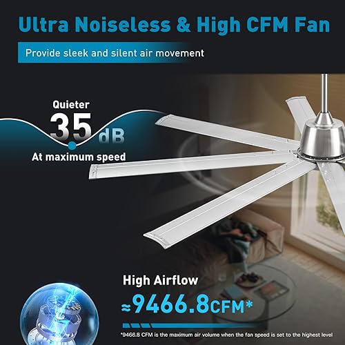 Miniatura 4 de Ventilador inteligente industrial de techo de 72 pulgadas con luz y control remoto a través de WiFi Alexa, ventilador de techo grande con 8 aspas de