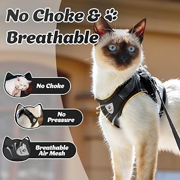 Supet Cat Harness and Leash Set - Soft Mesh Adjustable Cat Vest Harness with Reflective Strap for Walking Cat and Puppy Rabbit