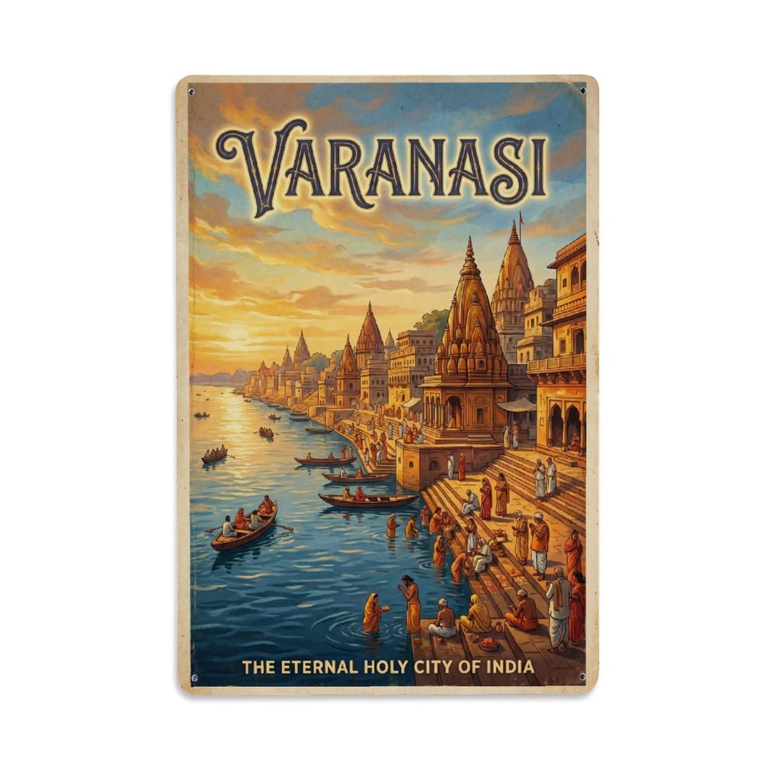 Huiyhb 8X12inch(20X30cm) Travel India Varanasi Retro Metal Tin Sign