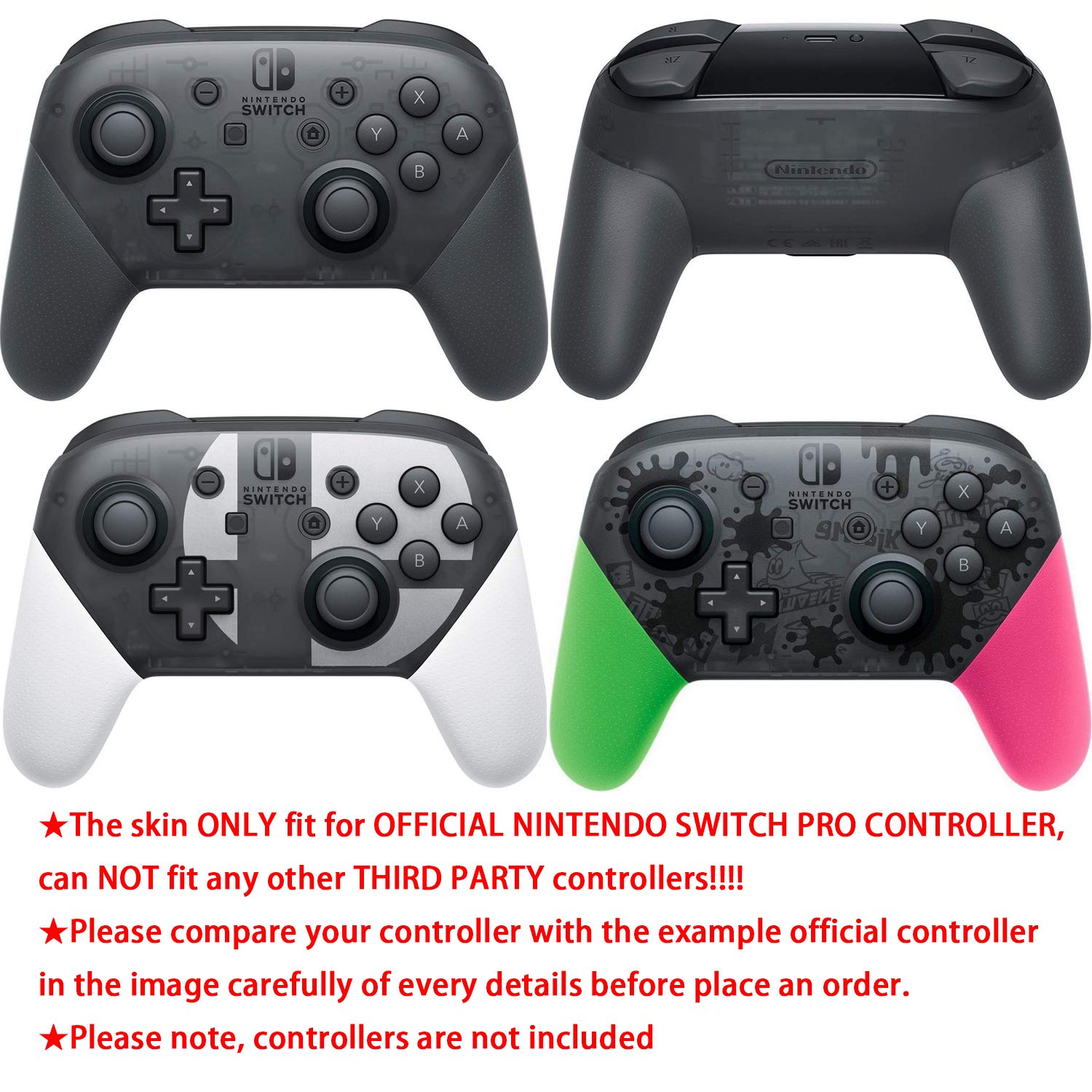 YoRHa Studded Silicone Transfer Print Cover Skin Case ONLY for Nitendo Official Switch Pro Controller x 1(Comic Skull) with Pro Thumb Grips x 8 - Image 7