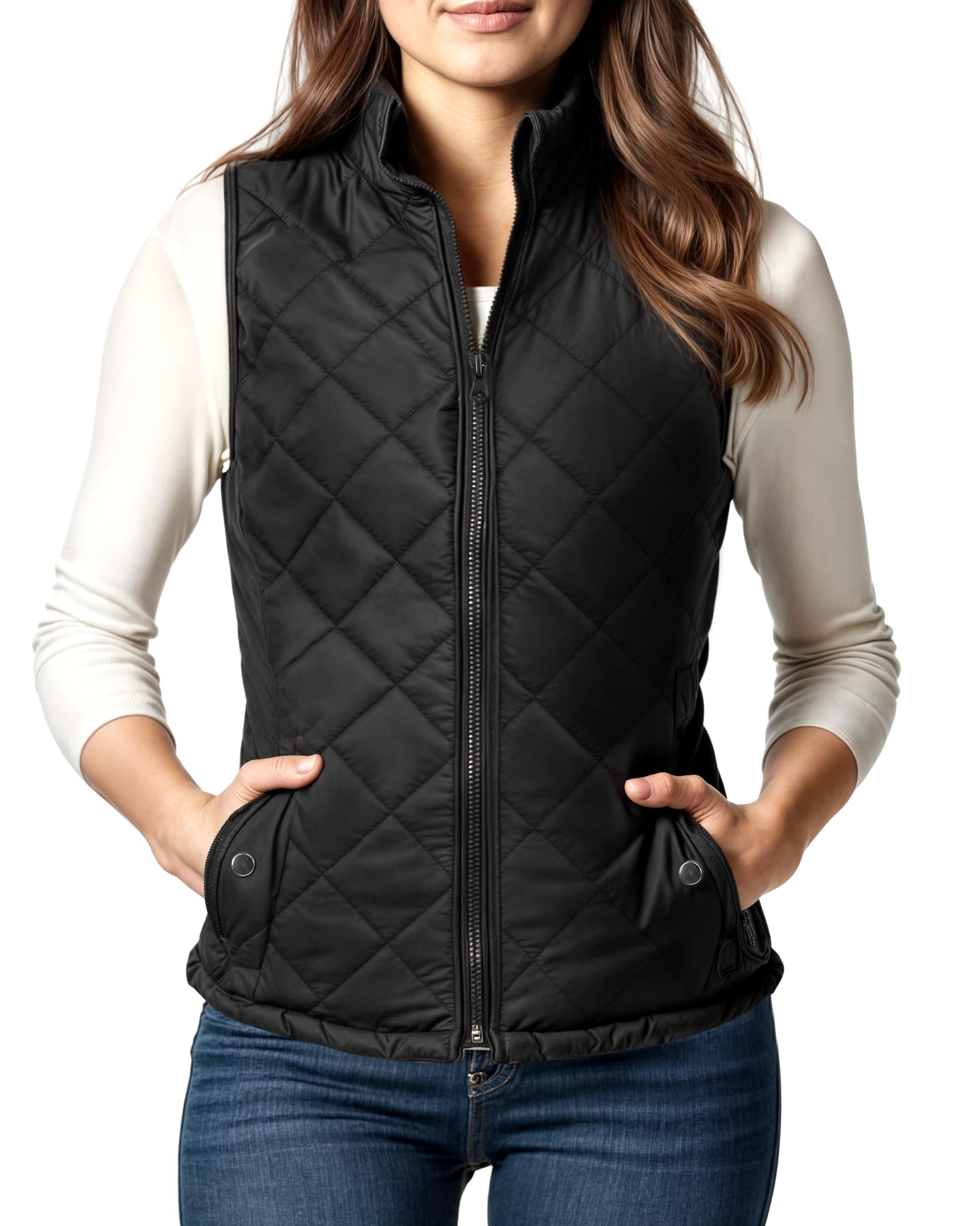 NY Threads Puffer Vest Women Slim Fit Lightweight Stand Collar Quilted Zip Puffer Vest, Large, Black