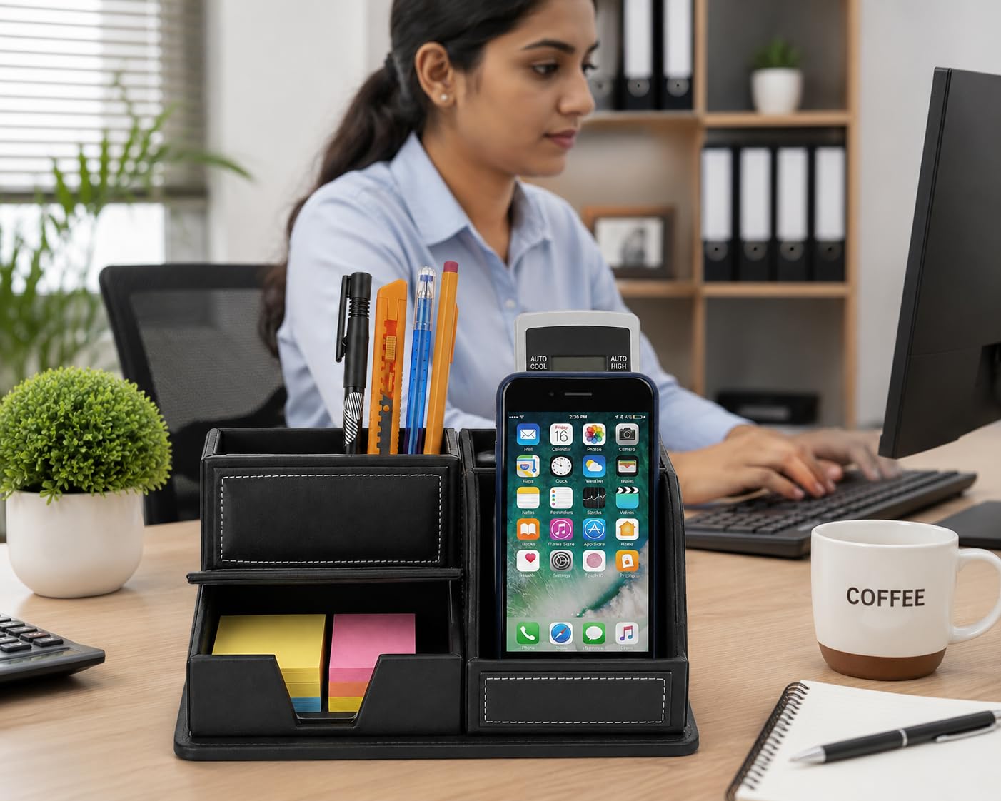 Panku Leather Paper/Memo/Phone/Card Holder for Office Desk (Pack of 1,Black) 2