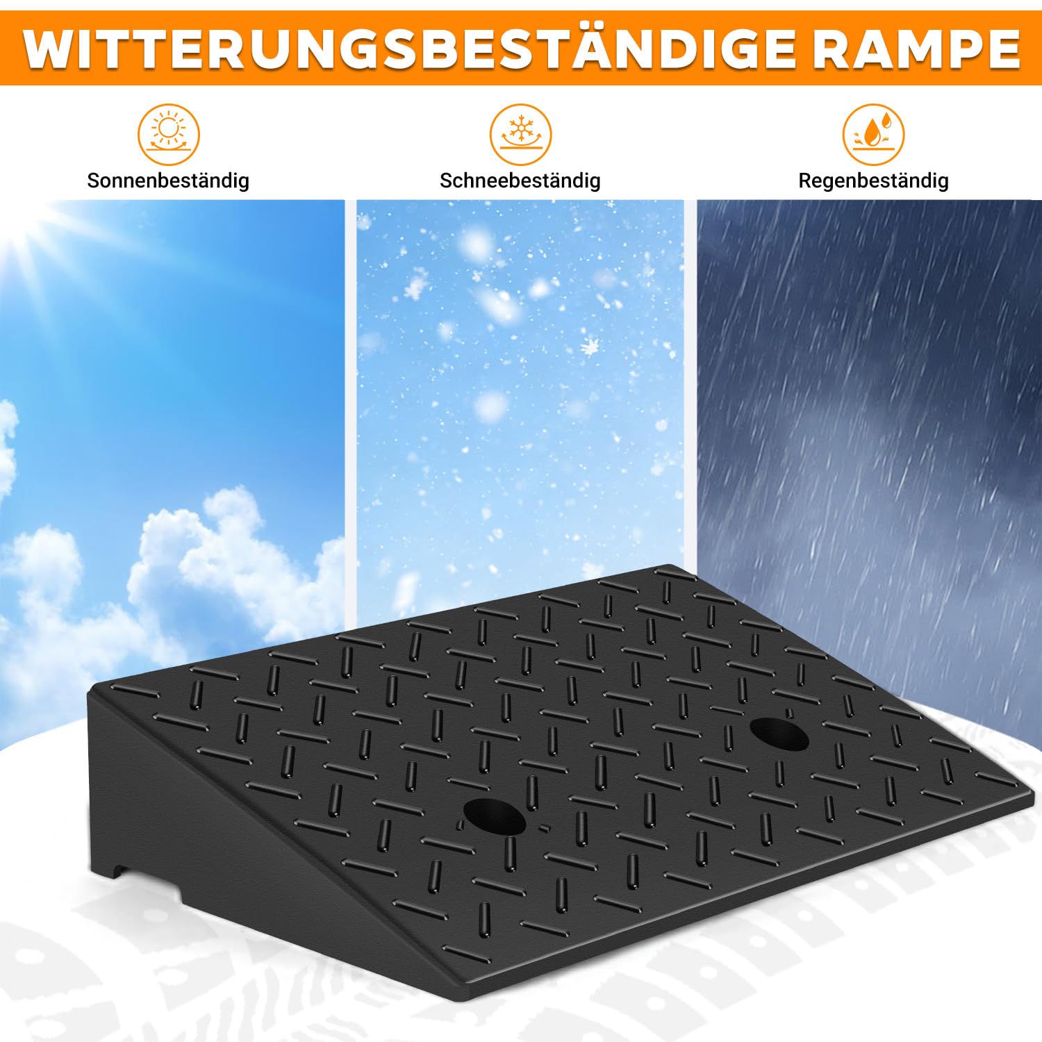 Rampa de acceso para automóviles de plástico de goma, muy resistente y antideslizante, superficie estructurada con relieve antideslizante, incluye tornillos de fijación, aprox. 49 × 30 × 11 cm