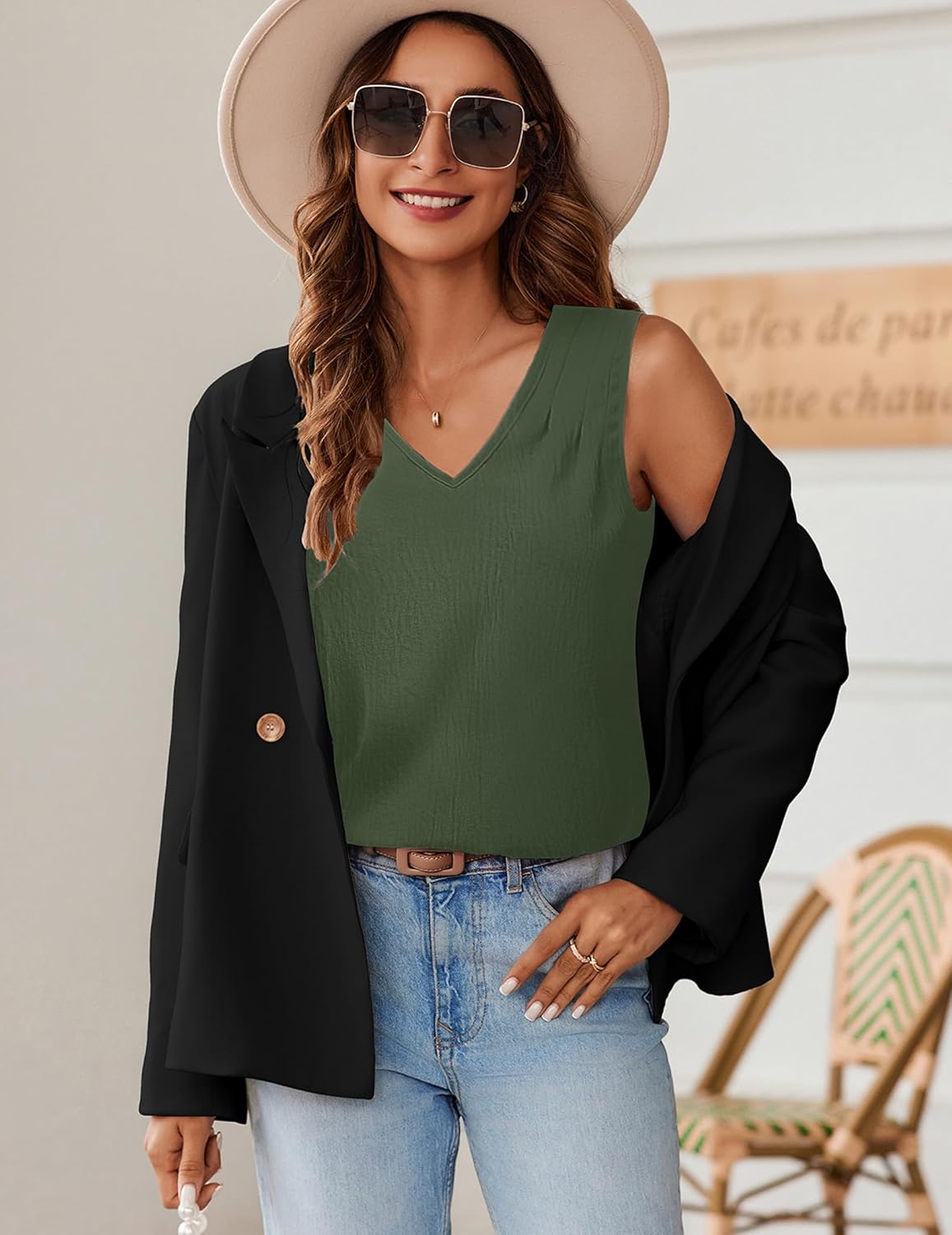 Zeagoo Womens Tank Tops Pleated V Neck Business Casual Sleeveless Shirts Trendy Dressy Textured Summer Work Blouse - Image 6