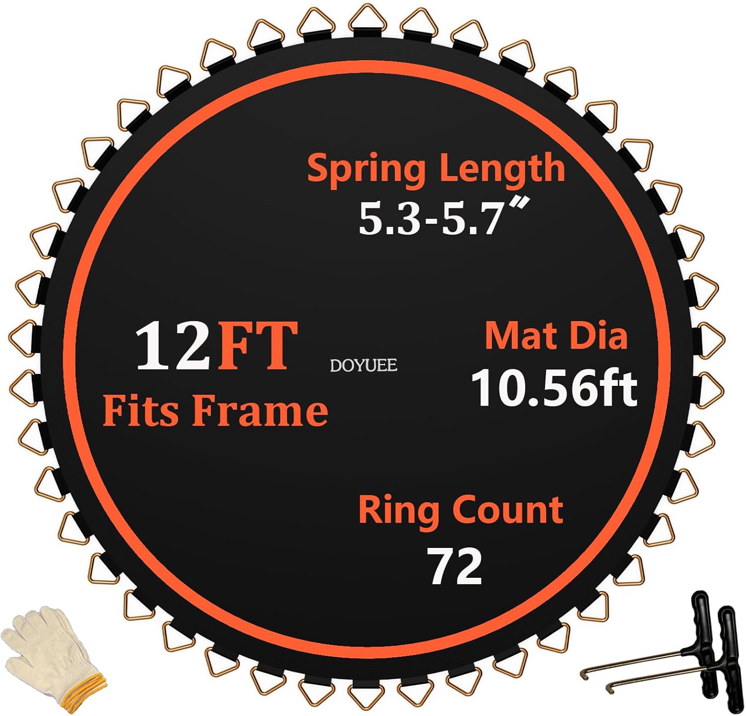 Trampoline Mat，10.56ft/126.8in Diameter Mat with 72 Rings,Fits 12FT Trampoline Frame Use 5.3"-5.7" Springs,Spring and Frame not Included