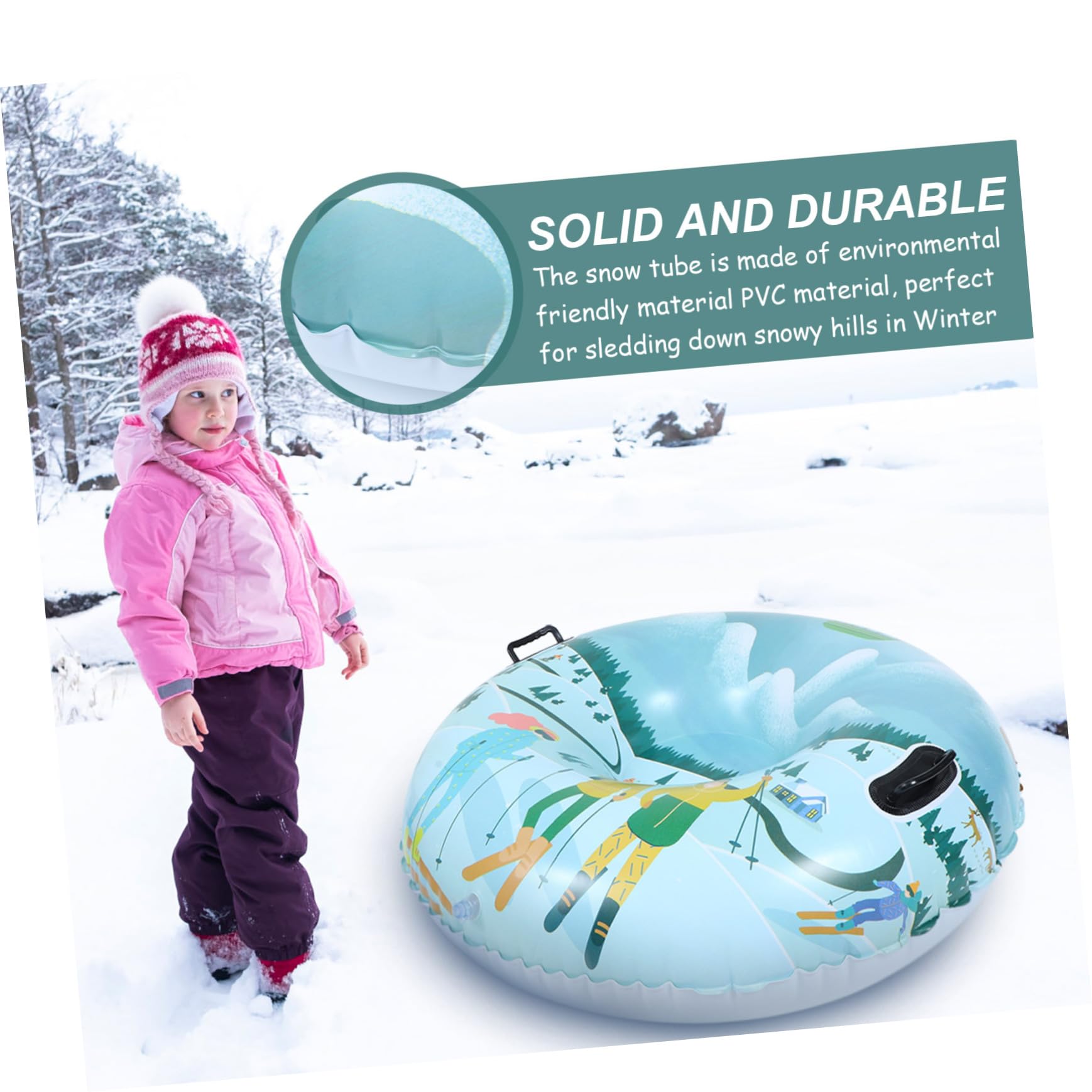 YARNOW 1pezzi Tubo Da Neve Gonfiabile in Pvc Slitta Da Neve Rotonda Per Esterni Impugnatura Antiscivolo Resistente All Usura Per Famiglia Attività All Aperto