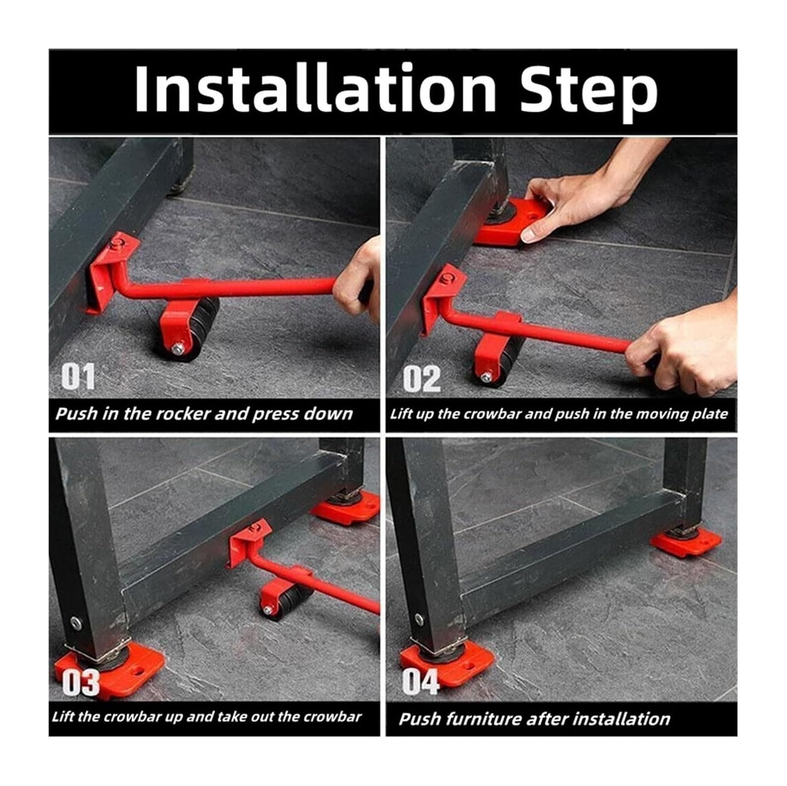 Kit di trasloco per mobili pesanti con rulli e barra di sollevamento, strumento professionale per un facile spostamento di oggetti, rosso, 1 set perfetto per spostare oggetti di grandi dimensioni