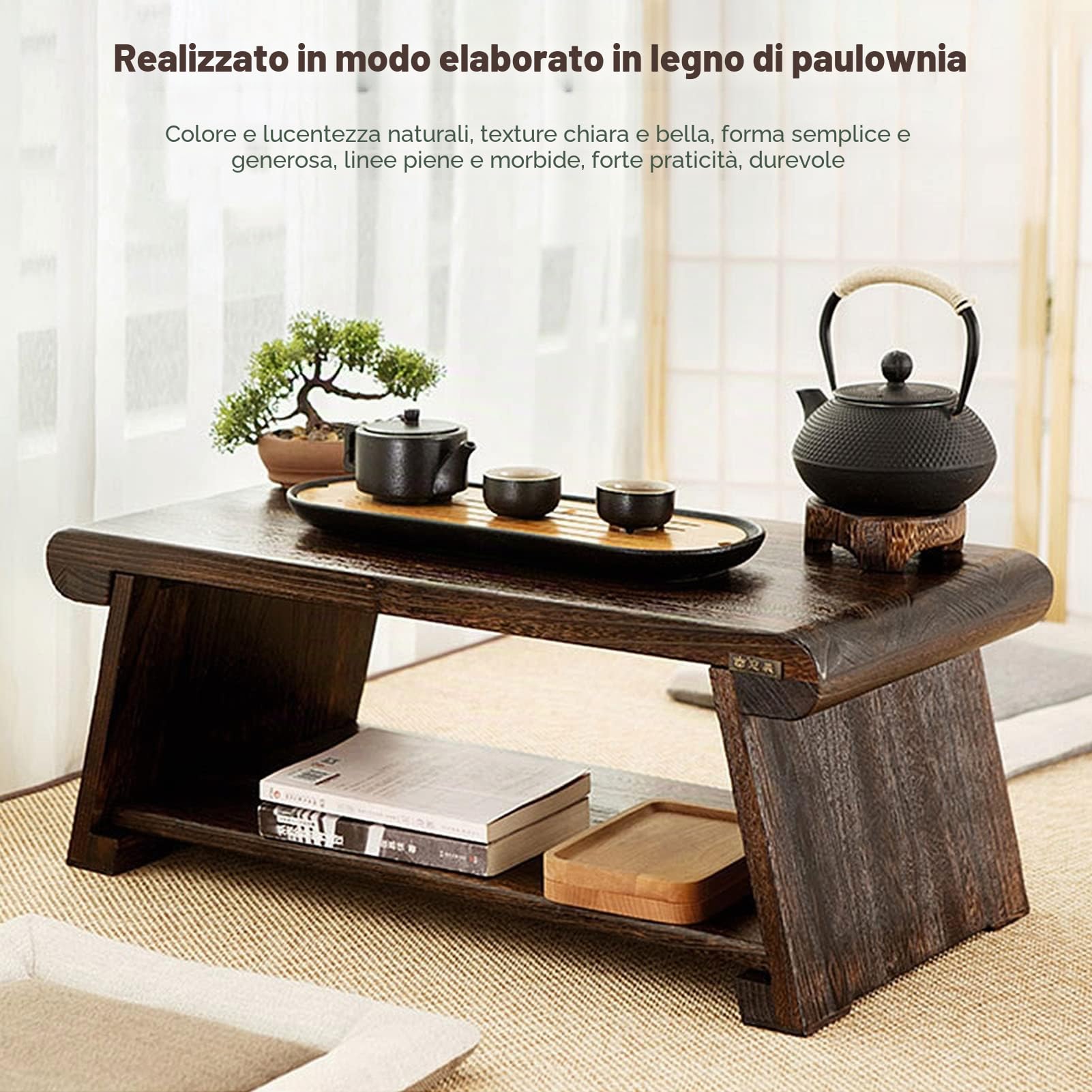 Tavola di Meditazione in Stile Giapponese Pieghevole per Seduta a Pavimento - Tavolino da Salotto Semplice e Basso