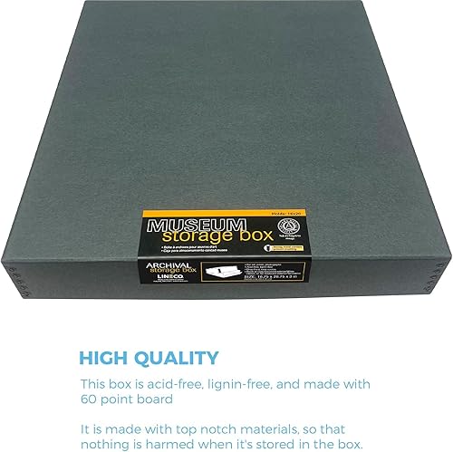 Vista 228 de Lineco, Caja de almacenamiento de archivos de museo de color tostado de 9 x 12 pulgadas, diseño frontal caído. Sin ácidos con borde de metal.