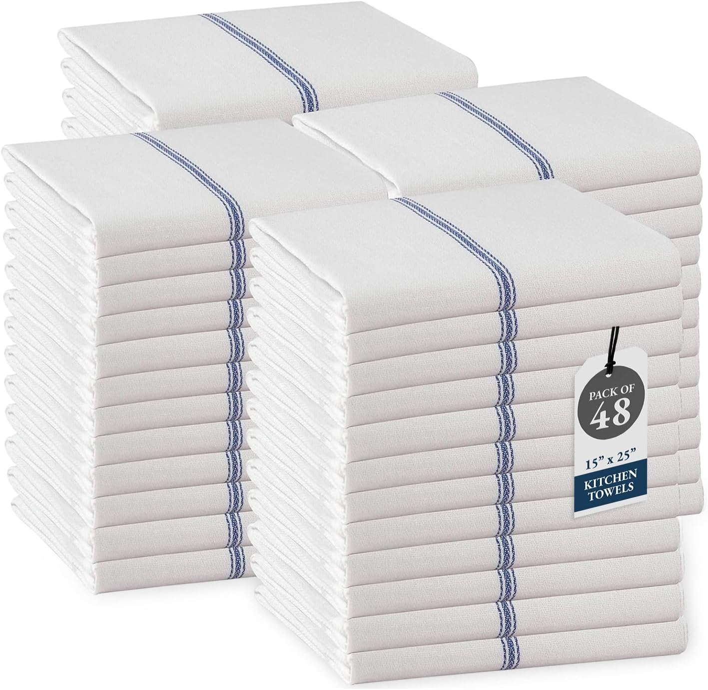 Kitchen Towel Set - 100% Cotton Kitchen Towels, Reusable Kitchen Dish Towels, Blue Dish Towels for Kitchen, Soft Absorbent Tea Towels, Durable Dish Towels for Drying Dishes, 14 x 25 - 48 Pack