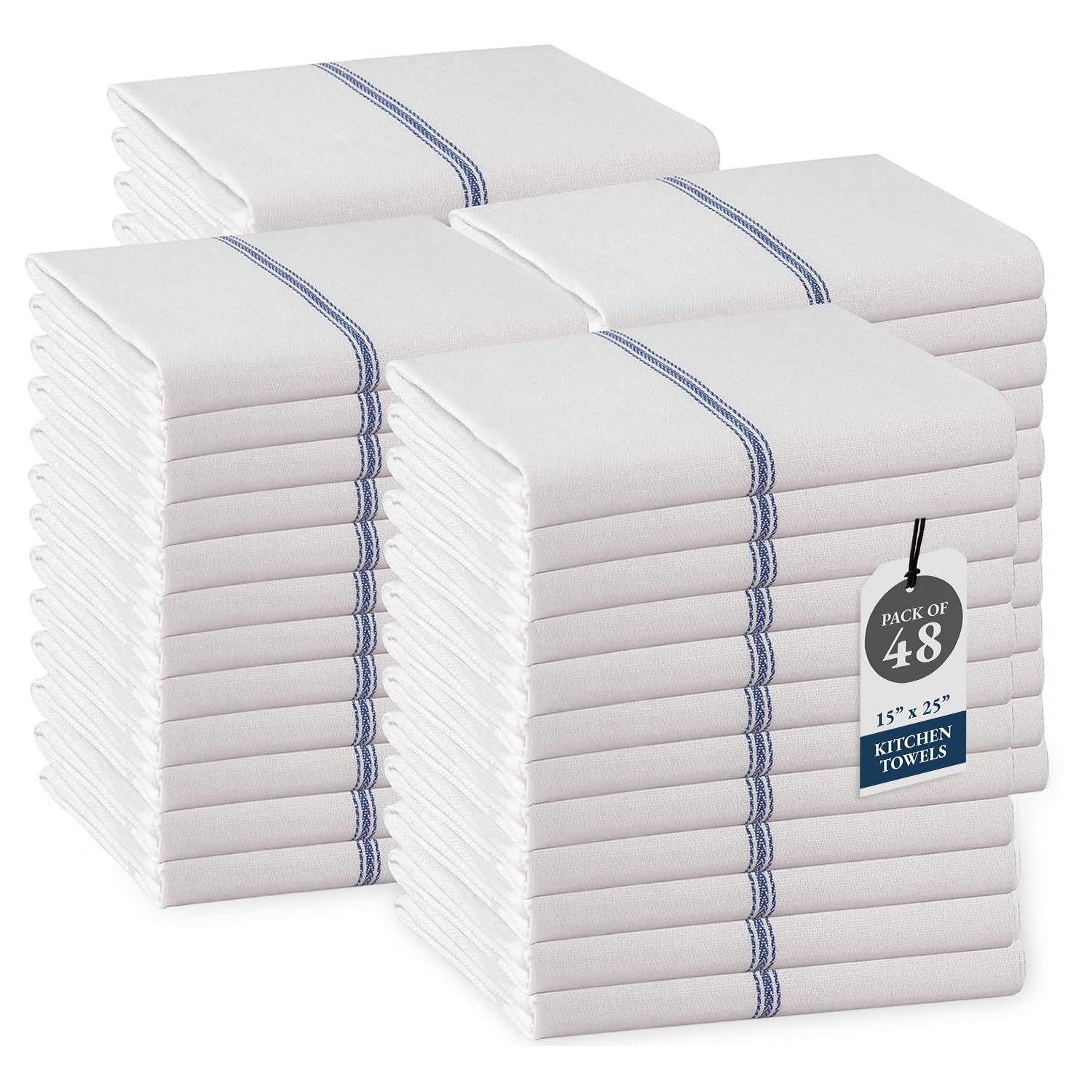 Kitchen Towel Set - 100% Cotton Kitchen Towels, Reusable Kitchen Dish Towels, Blue Dish Towels for Kitchen, Soft Absorbent Tea Towels, Durable Dish Towels for Drying Dishes, 14 x 25 - 48 Pack