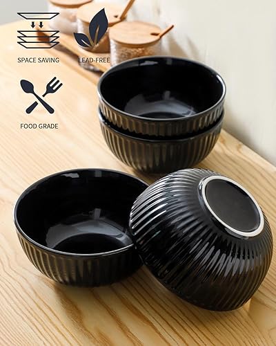 Vista 85 de HASENSE Ensaladeras grandes de 2, cuencos de porcelana de 60 onzas para servir de 8 pulgadas para comedor de cocina, elegantes platos de cerámica