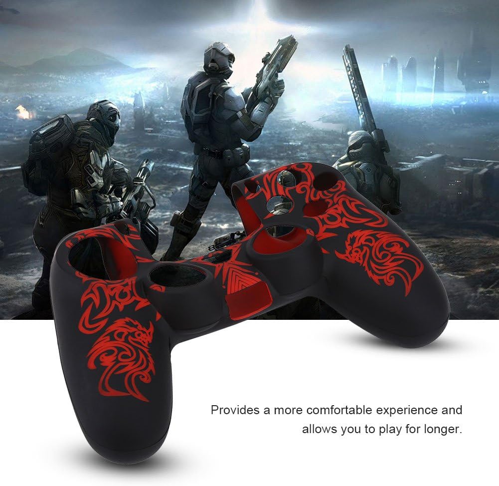 DJDK Case for ps4 Controller,Soft Silicone Case Skin Grip Shell Cover for Playstation 4 PS4 Controller(Black&Red)