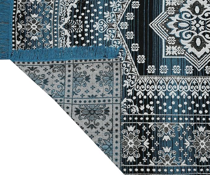 Image of TijanePremium Cotton Carpet 4X6 feet Mult Colour for Living Room, Hall & Kitche | Carpet mat /Area Rug /Carpet & Rug /Carpet for Floor /Kalin & Dhuurie | Square i (Aqua)