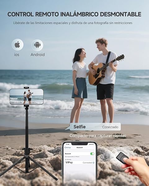 RISEOFLE 180cm Tripode para Movil & Palo Selfie - Tripode Movil Extensible Portátil con Mando Inalámbrico, Compatible con iPhone/Samsung/GoPro/Cámaras - 4
