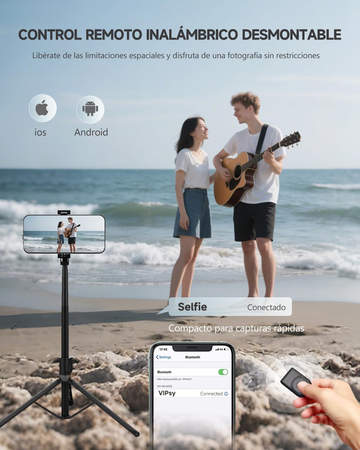 RISEOFLE 180cm Tripode para Movil & Palo Selfie - Tripode Movil Extensible Portátil con Mando Inalámbrico, Compatible con iPhone/Samsung/GoPro/Cámaras — view 4