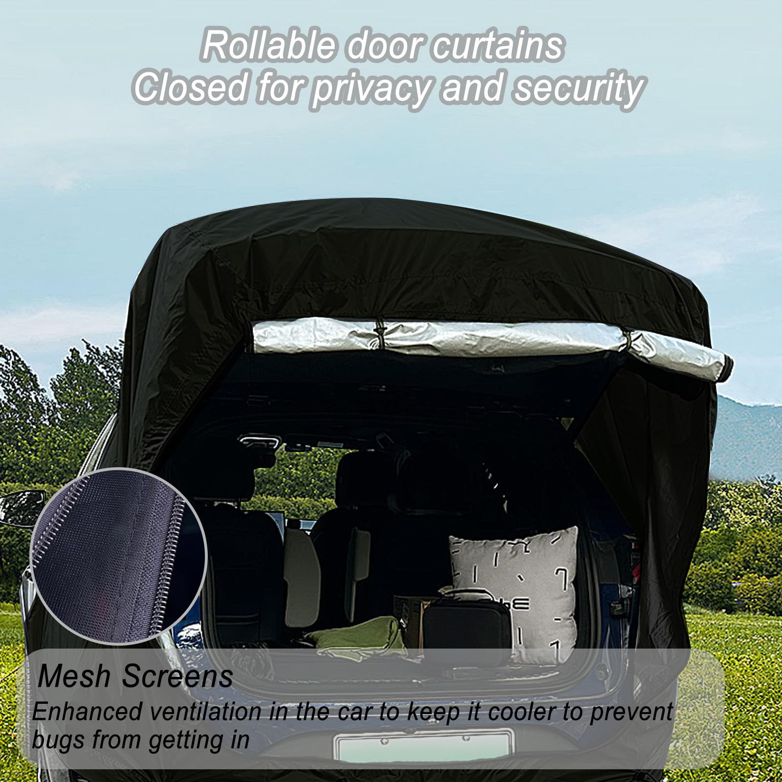 Tente de Hayon de Voiture, Tente Auvent Arriere de Voiture avec Moustiquaire, Imperméable, Coupe-Vent, Résistante Aux UV Auvent de Coffre Voiture Camping pour SUV