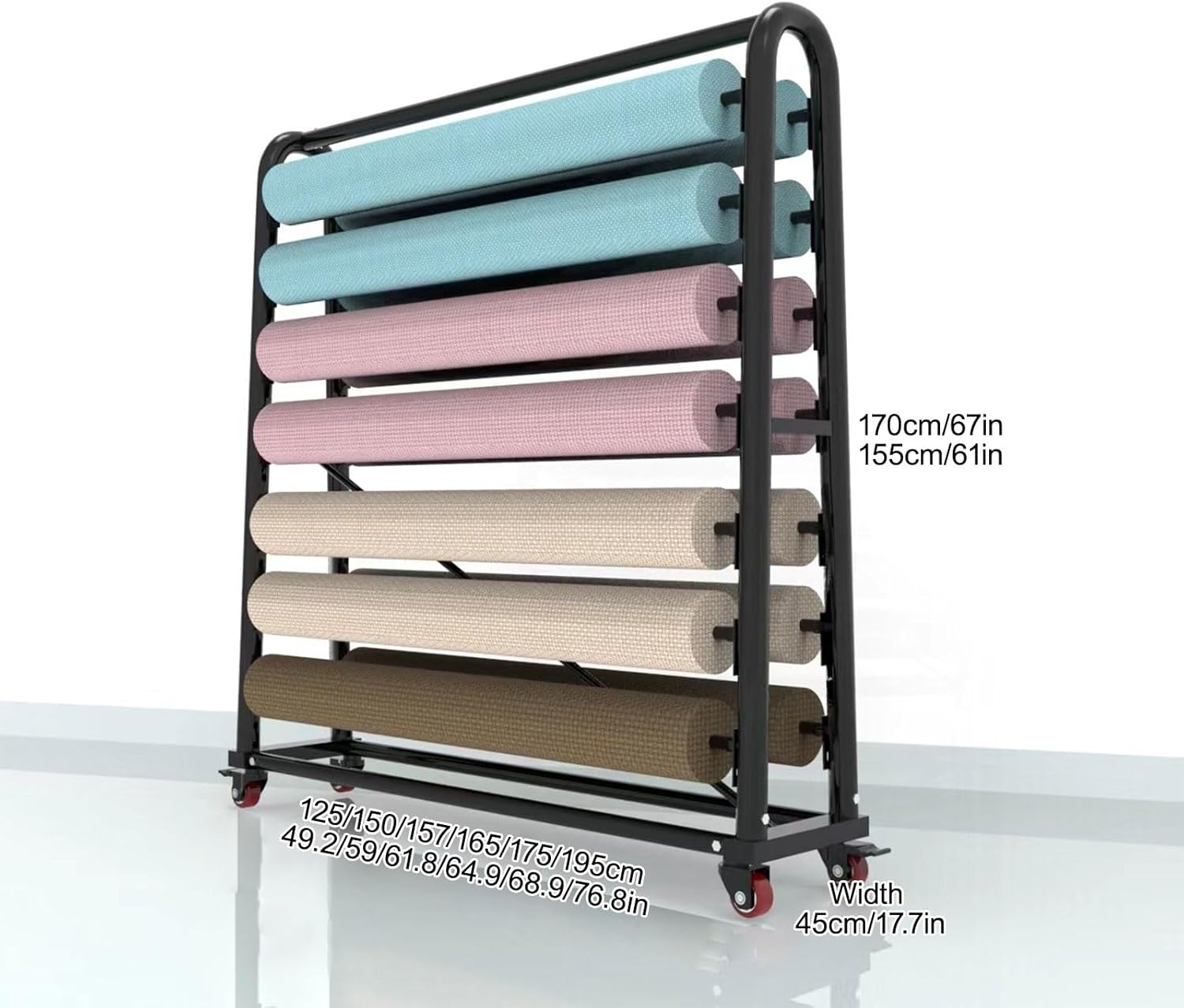Commercial Fabric Roll Storage Rack, Rack with Adjustable Hanging Rod, Movable Heavy Duty Steel Organiser Holder, Suitable For Display Of Various Coil Products(170 * 125cm/67 * 49.2in)
