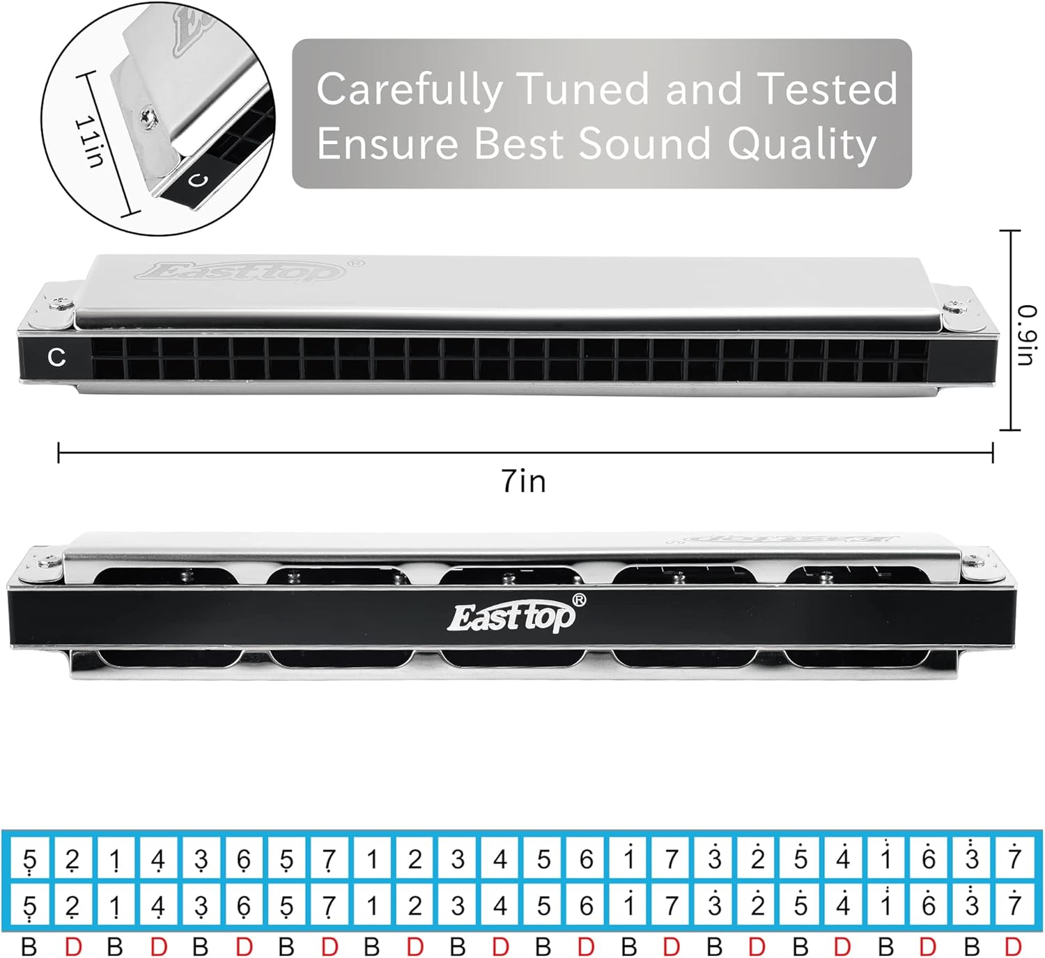 East top 24 Holes Professional Tremolo Harmonica Musical Instrument for Adults (T2403-C)