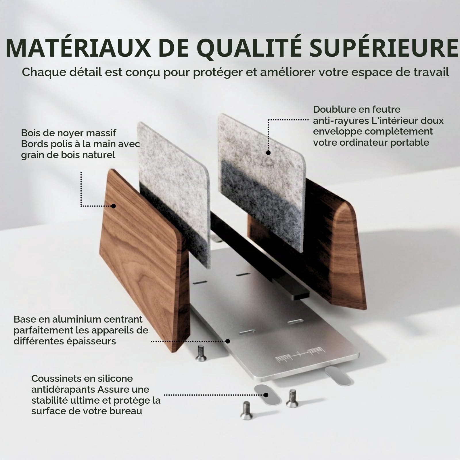 muso wood Walnut Support vertical pour ordinateur portable avec station