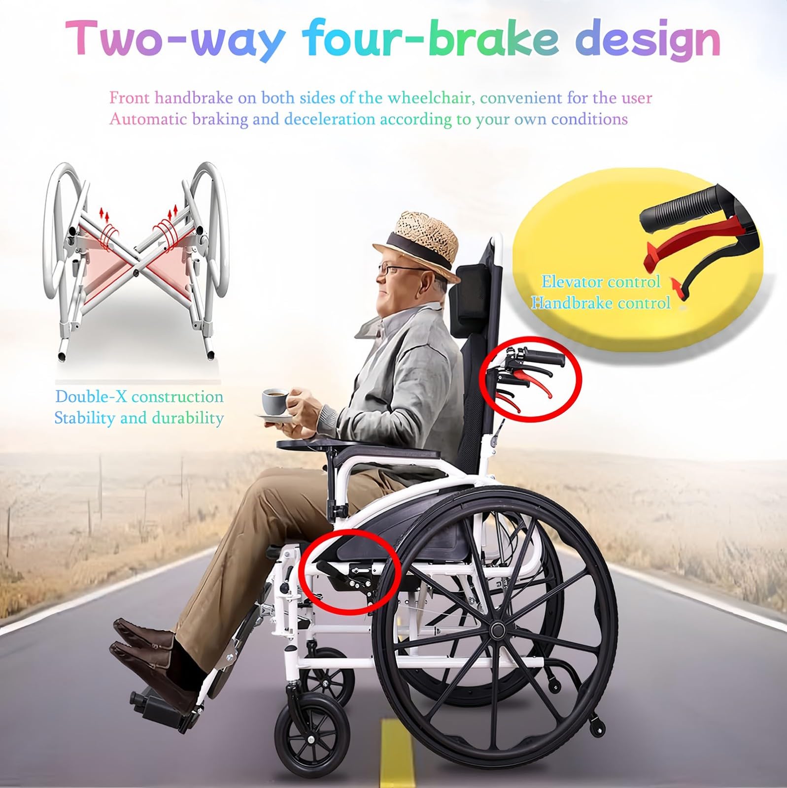 Sedia A Rotelle Pieghevole, Sedia A Rotelle da Trasporto Reclinabile Leggera, Deambulatore, Sedia A Rotelle Stretta per Cure con Funzione Reclinabile con Poggiatesta Rimovibile