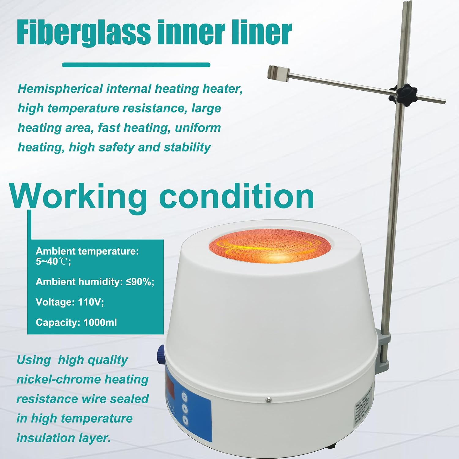Heating Mantle 1000ml Magnetic Stirrer Heating Mantle Electric Magnetic Stirring Kit Lab Stirring Digital Display Thermostatic Heating Sleeve with Magnetic Stirrer Temperature Control 110V
