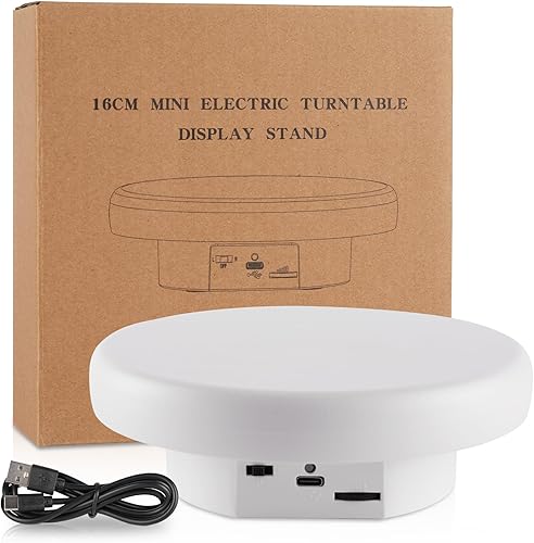 Miniatura 73 de Soporte de exhibición giratorio motorizado, carga de 5 pulgadas/11 libras, plataforma giratoria de 360° para relojes de joyería, modelos 3D, pastel