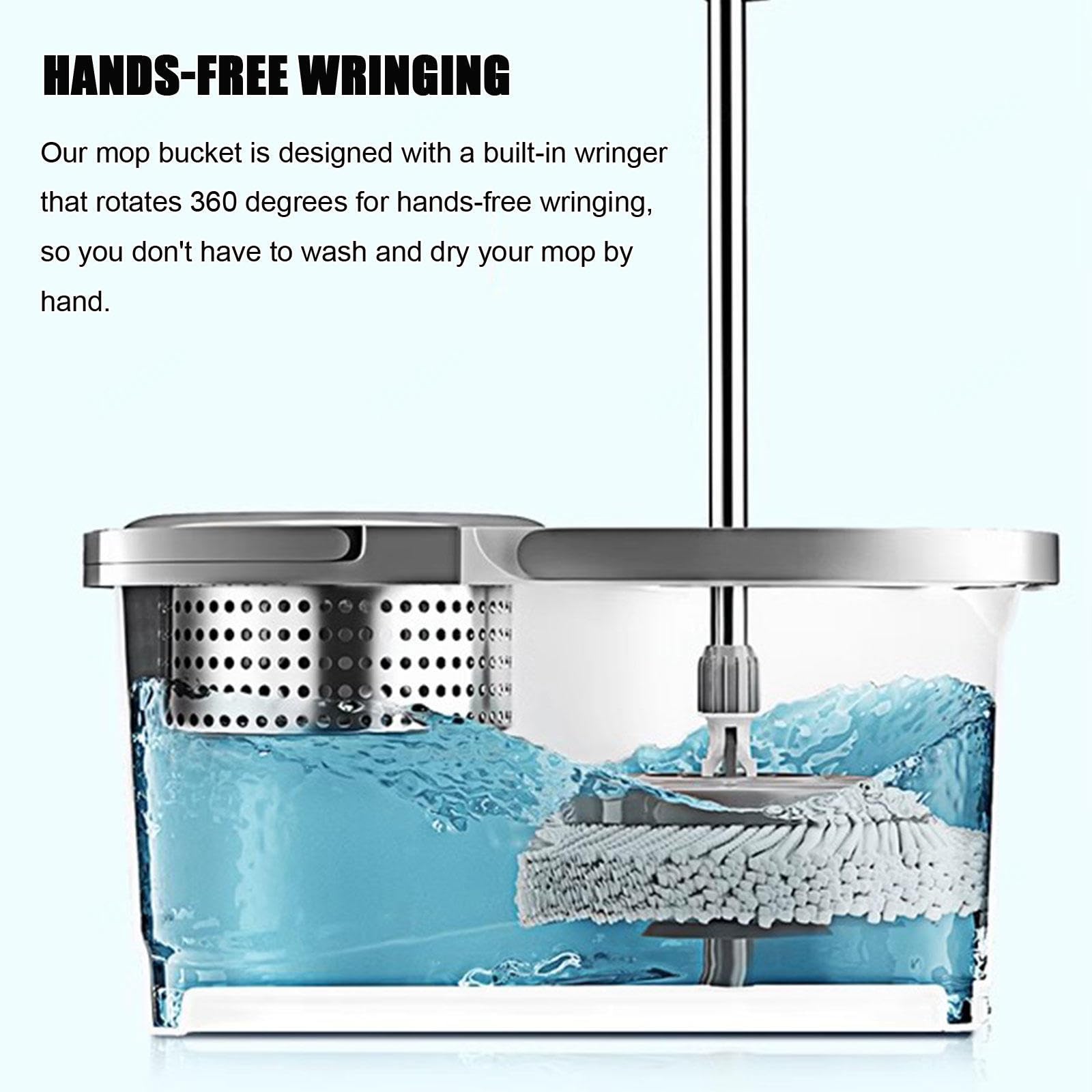 AMNOOL Sistema de Limpieza de Piso Spin Mop & Bucket con Escurridor, Sistema de Cubo de Fregona Giratoria para Limpieza de Suelos de Baldosas Laminadas de Madera Dura