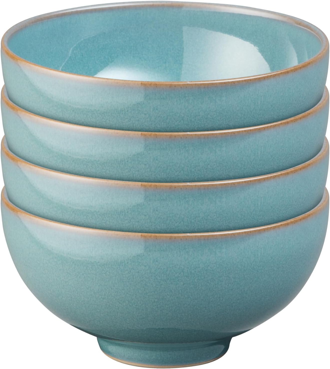 Azure Blue Rice Bowls Set of 4 - Dishwasher Microwave Safe Crockery 480ml 13cm - Blue Ceramic Stoneware Tableware - Chip & Crack Resistant Soup Bowls