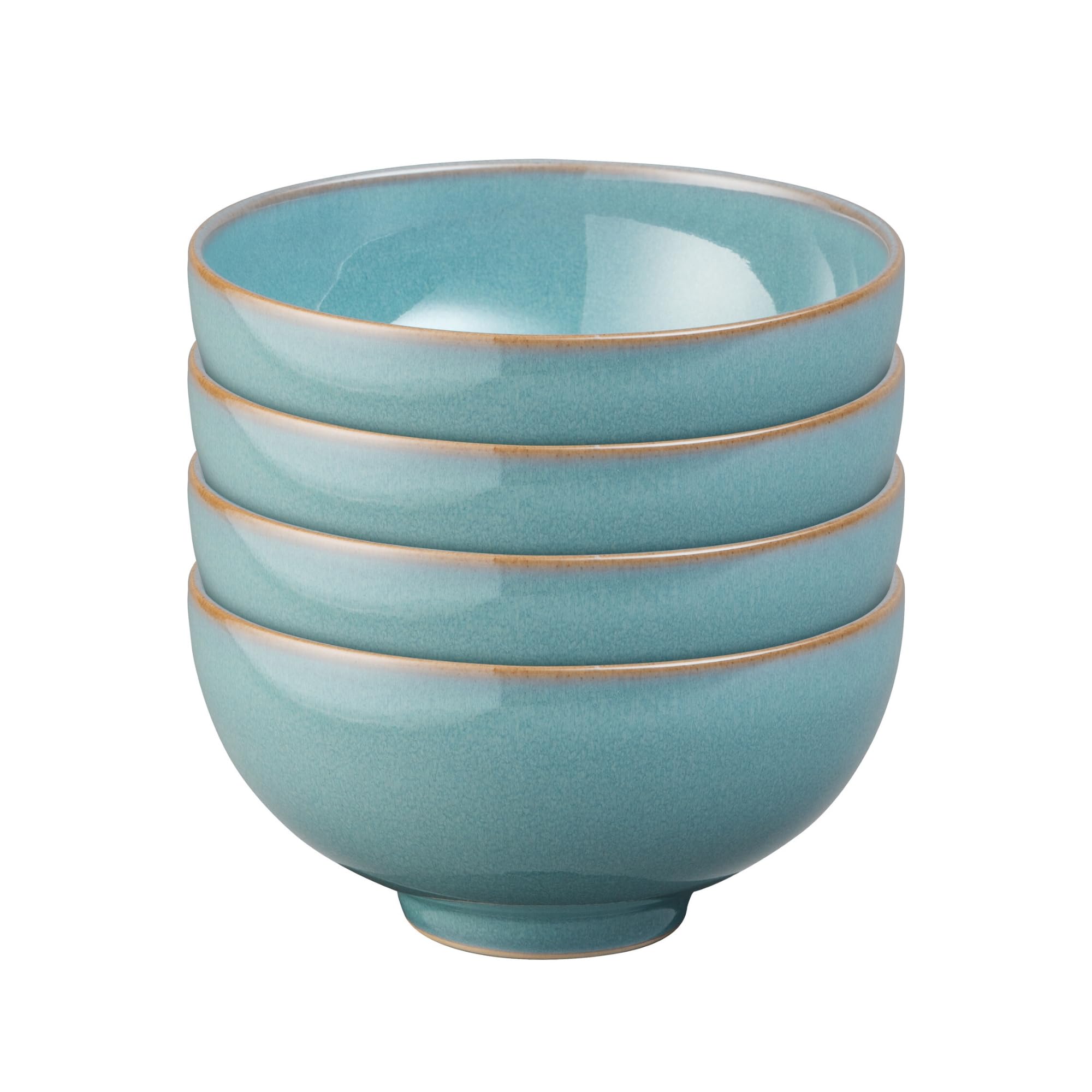 Denby - Azure Blue Rice Bowls Set of 4 - Dishwasher Microwave Safe Crockery 480ml 13cm - Blue Ceramic Stoneware Tableware - Chip & Crack Resistant Soup Bowls