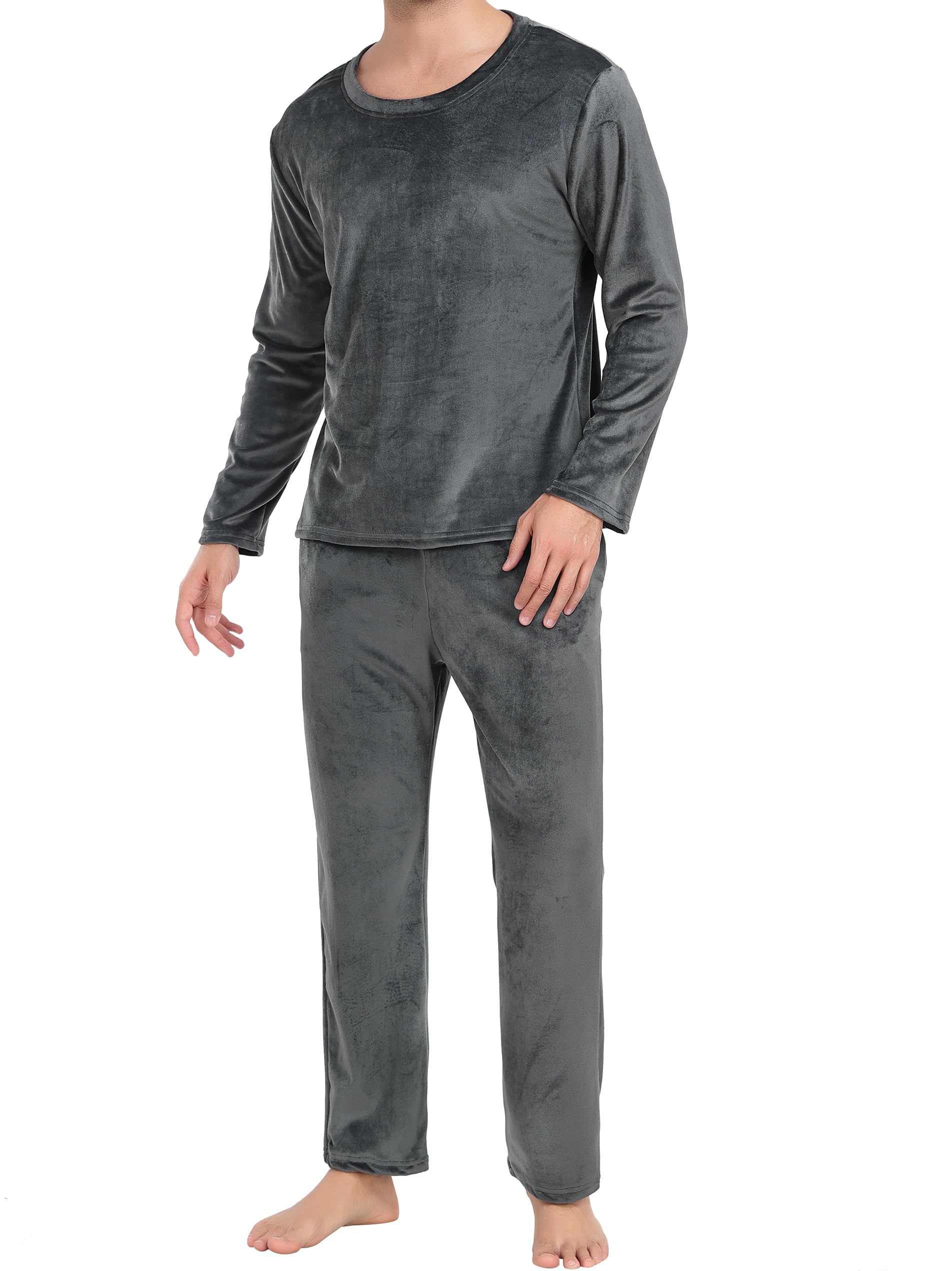 Lovasy Pijama Hombre Invierno Terciopelo Polar Conjunto Mangas Largas Cálida Pijamas con Bolsillos