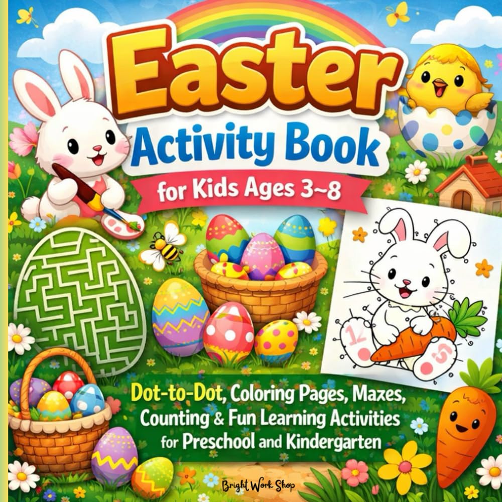Easter Activity Book for Kids Ages 3–8: Dot-to-Dot, Coloring Pages, Mazes, Counting & Fun Learning Activities for Preschool and Kindergarten