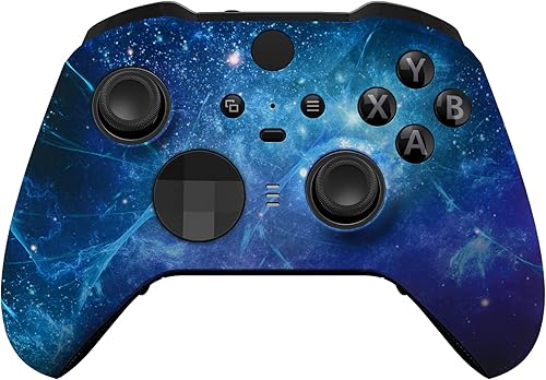 eXtremeRate Blue Nebula Replacement Faceplate Cover for Xbox One Elite Controller Series 2 (Model 1797), Soft Touch Front Housing Shell Case &